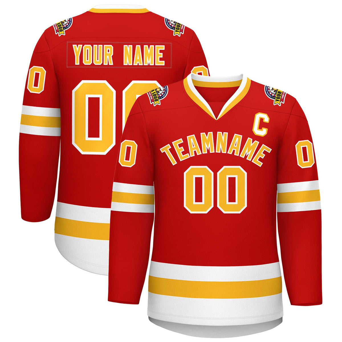 Custom Red Gold-White Classic Style Hockey Jersey | KXKSHOP