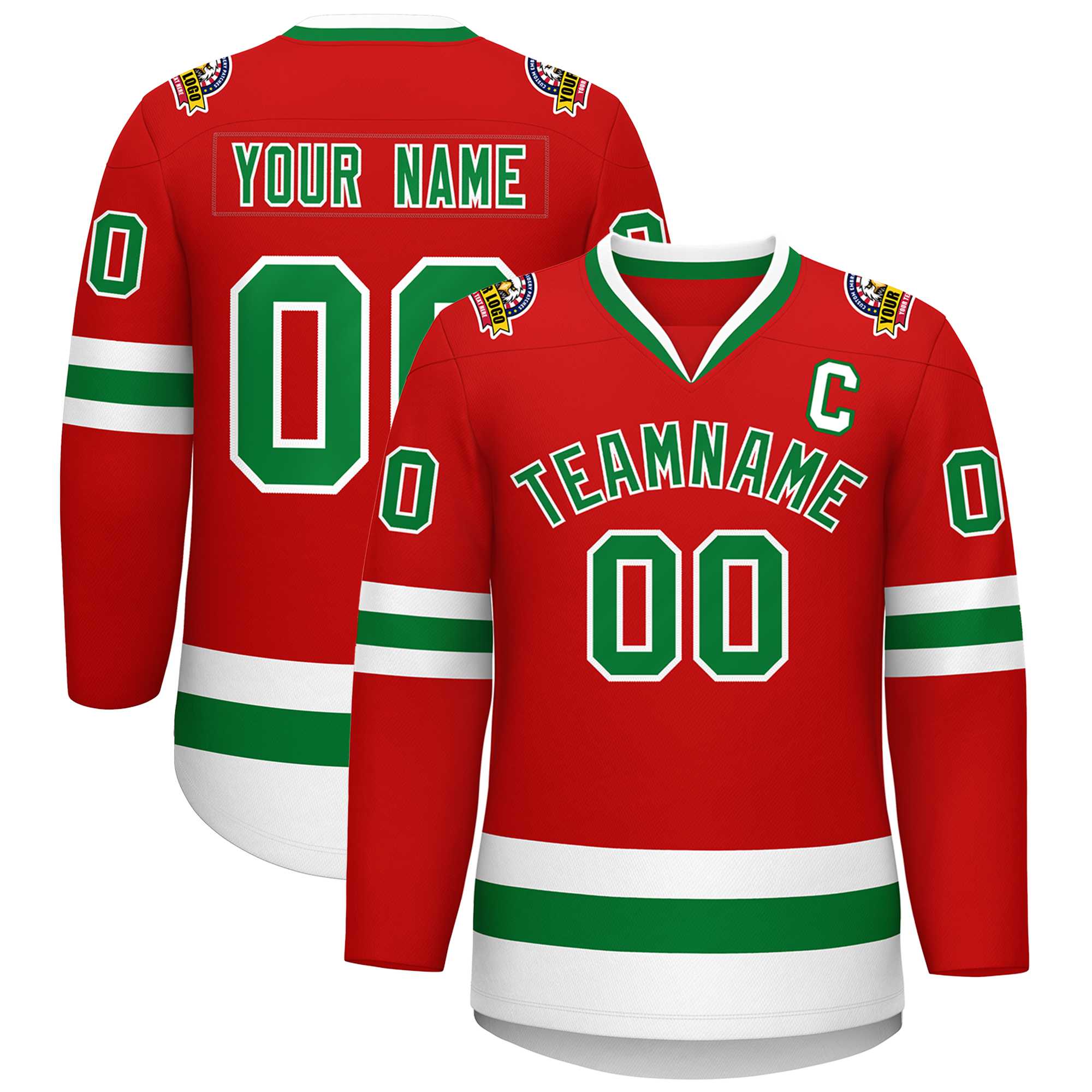 Custom Red Kelly Green-White Classic Style Hockey Jersey | KXKSHOP