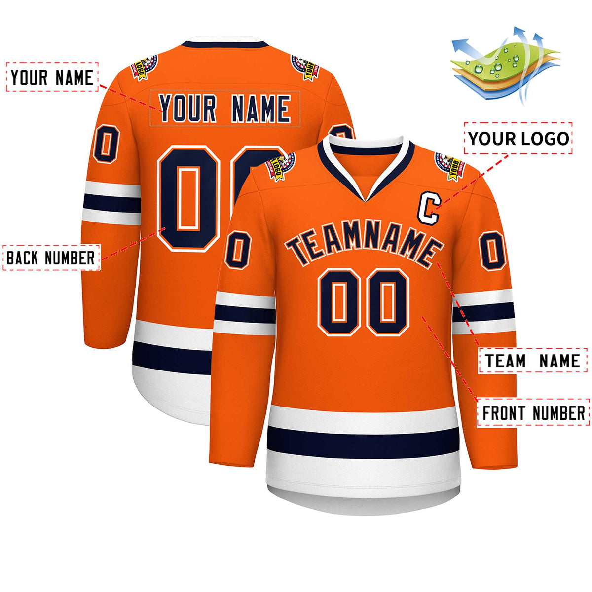 Custom Orange Navy Orange-White Classic Style Hockey Jersey | KXKSHOP