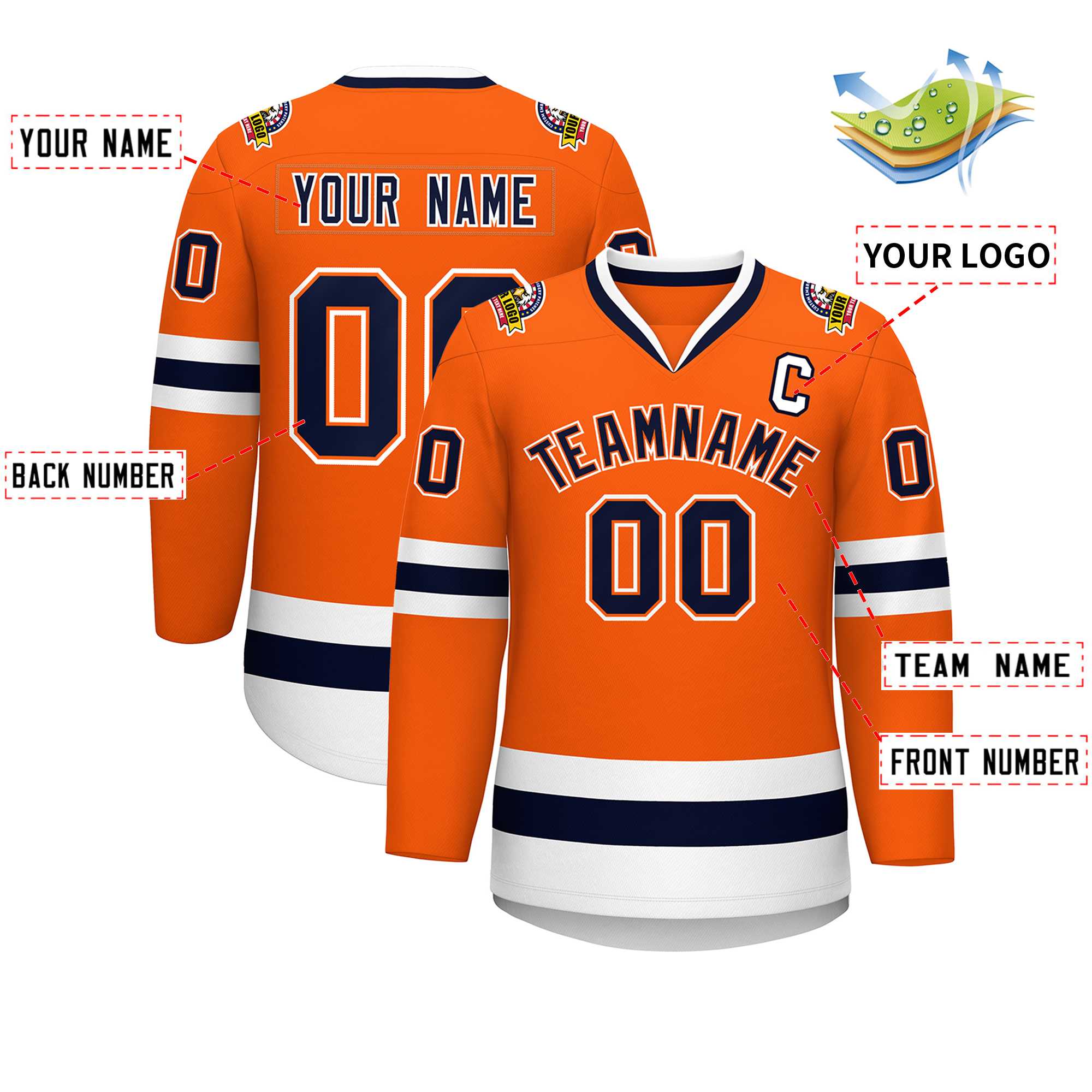 Custom Orange Navy Orange-White Classic Style Hockey Jersey | KXKSHOP