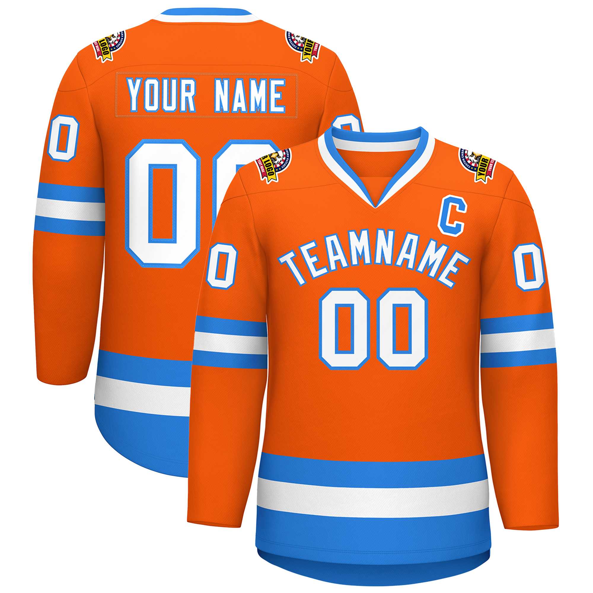 Custom Orange White-Powder Blue Classic Style Hockey Jersey | KXKSHOP