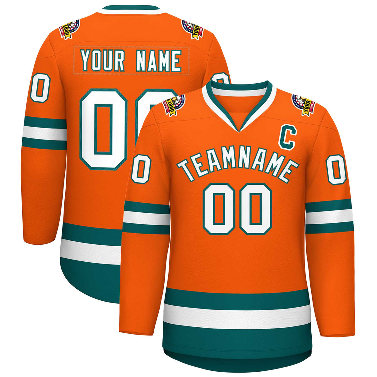 Custom Orange White-Aqua Classic Style Hockey Jersey | KXKSHOP