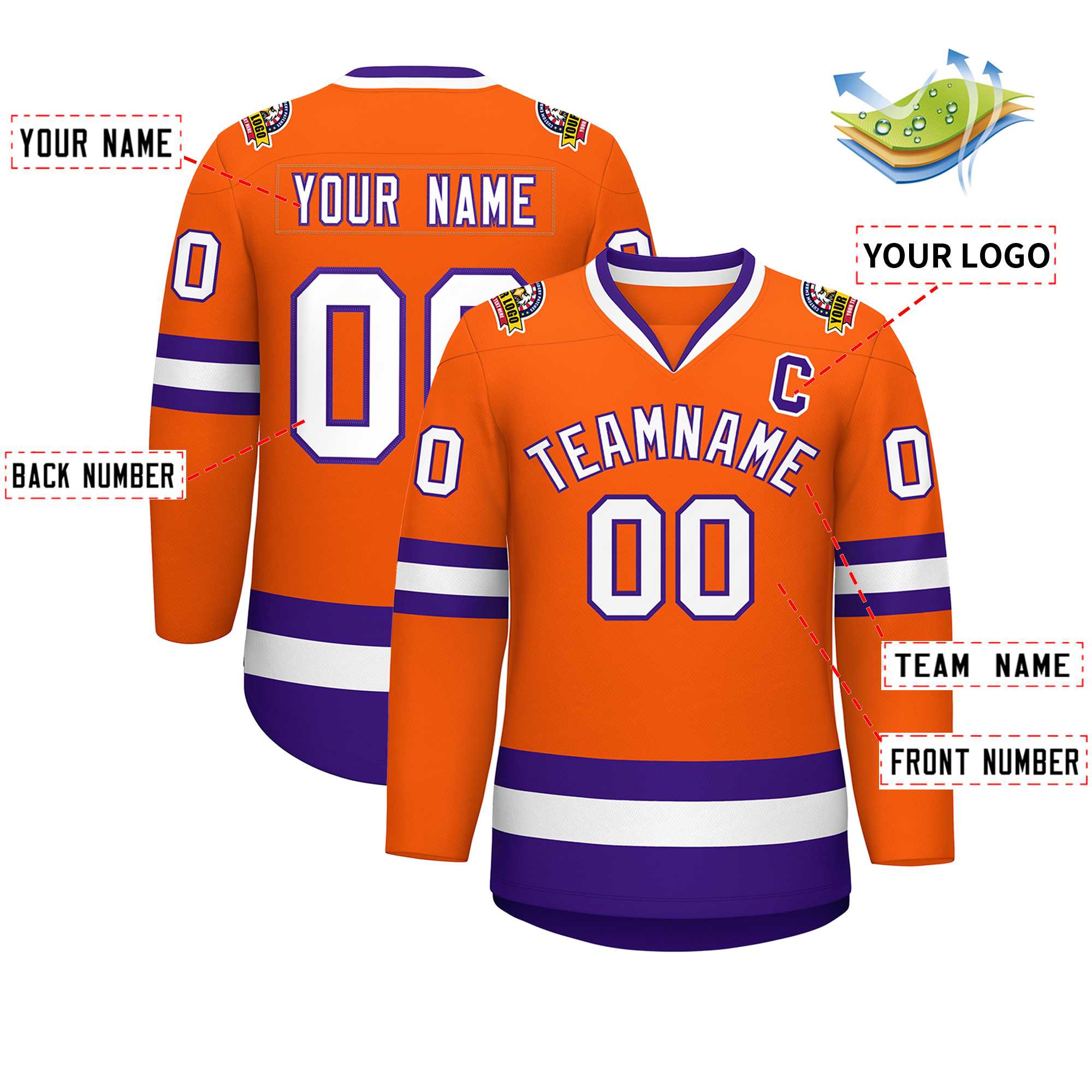Custom Orange White-Purple Classic Style Hockey Jersey | KXKSHOP