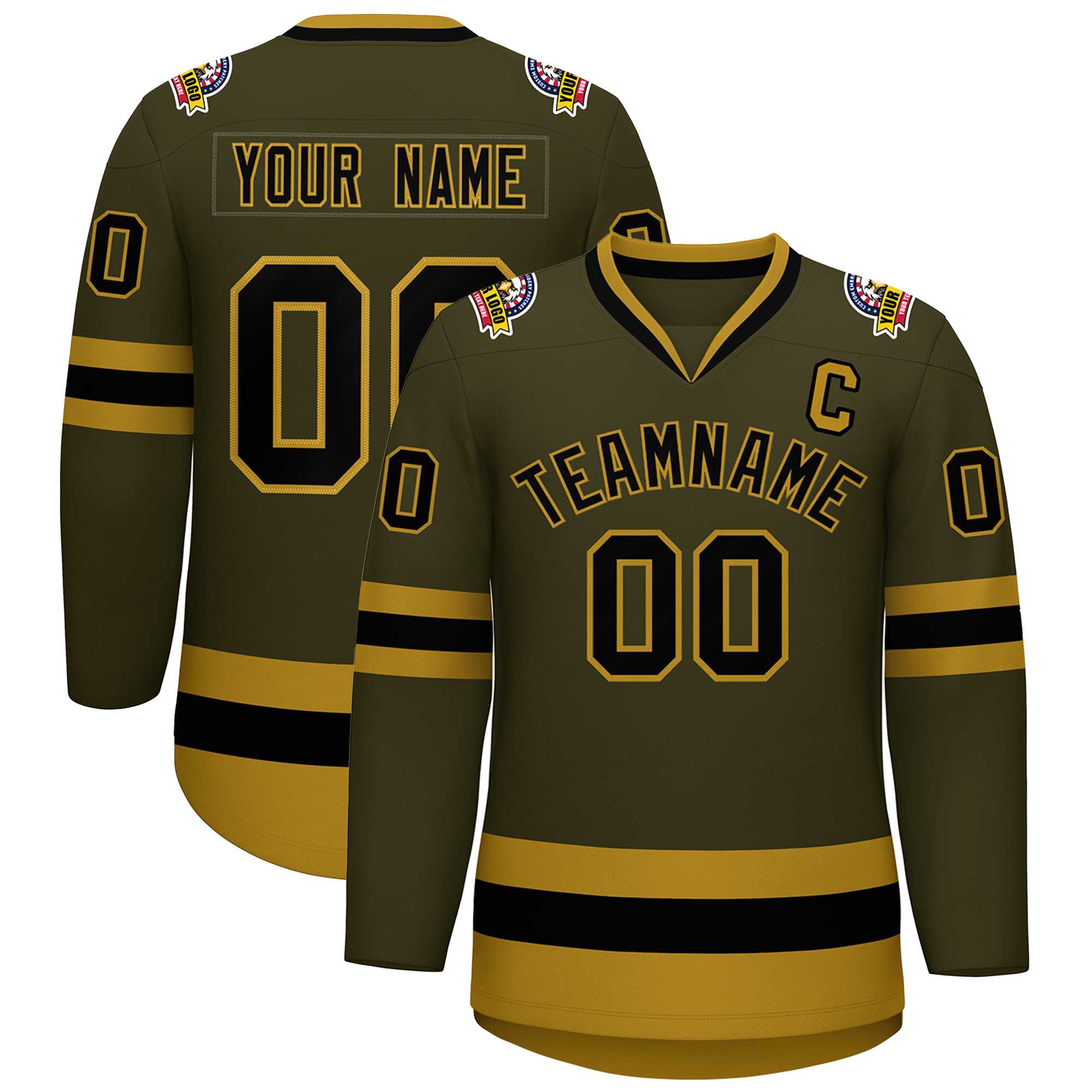 Custom Olive Black-Old Gold Classic Style Hockey Jersey | KXKSHOP