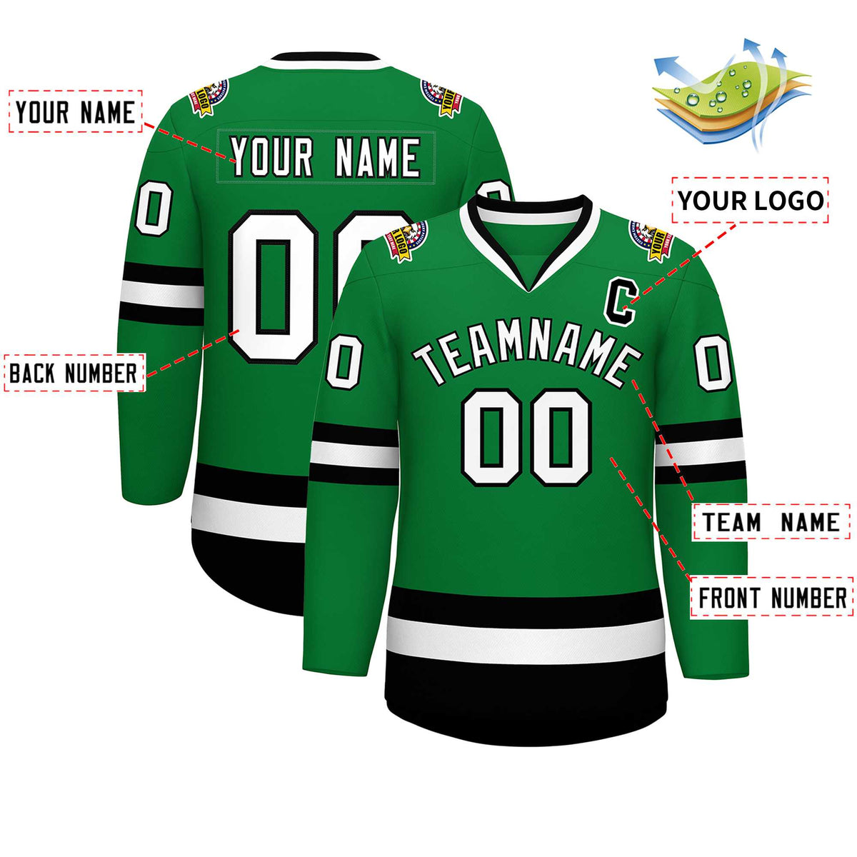 Custom Kelly Green White-Black Classic Style Hockey Jersey | KXKSHOP