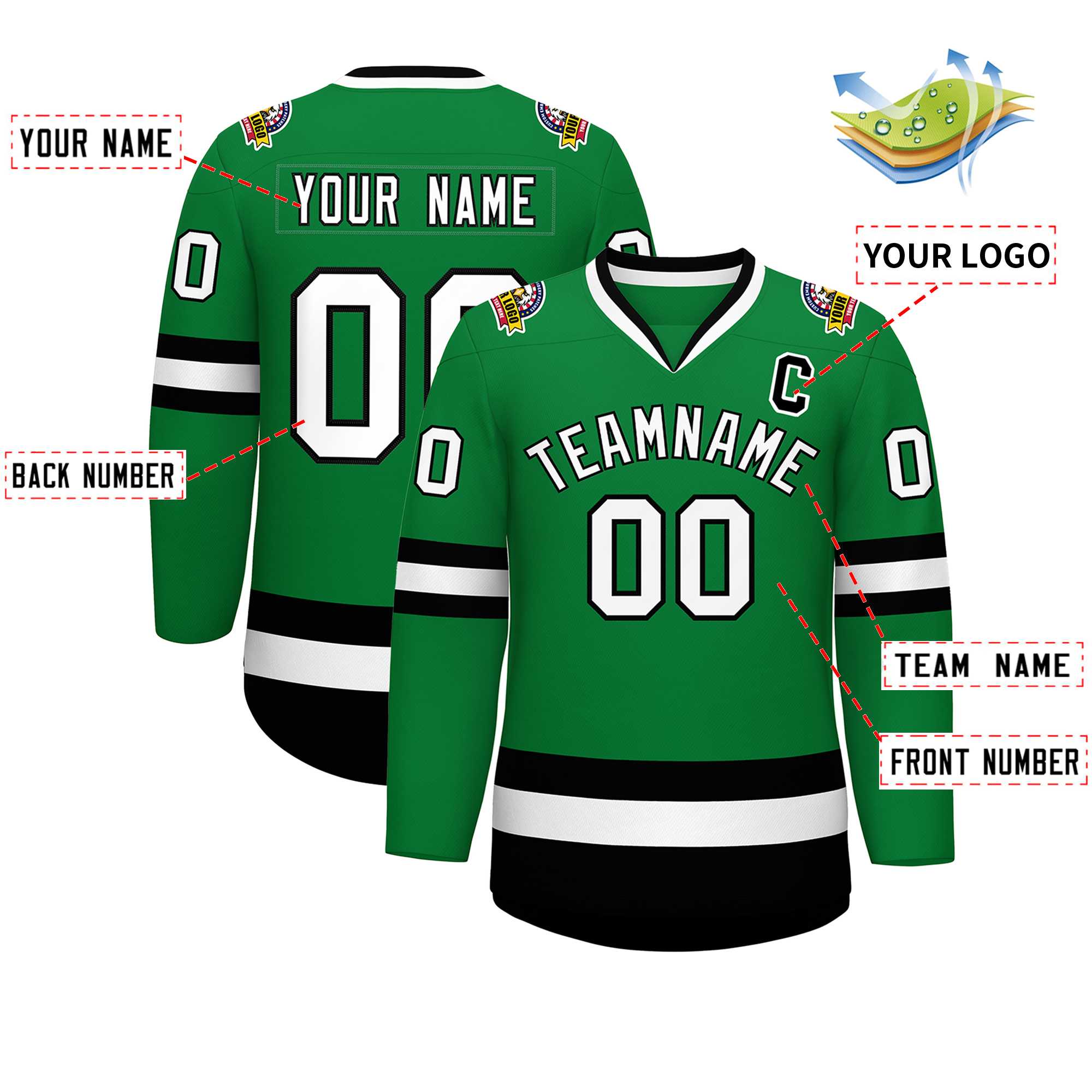 Custom Kelly Green White-Black Classic Style Hockey Jersey | KXKSHOP