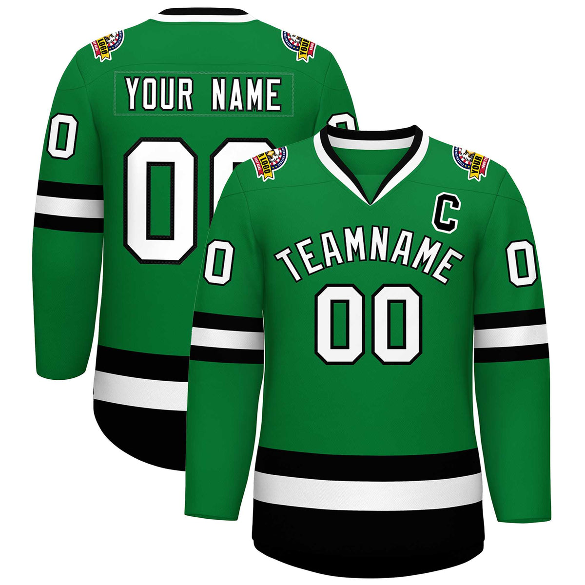 Custom Kelly Green White-Black Classic Style Hockey Jersey | KXKSHOP