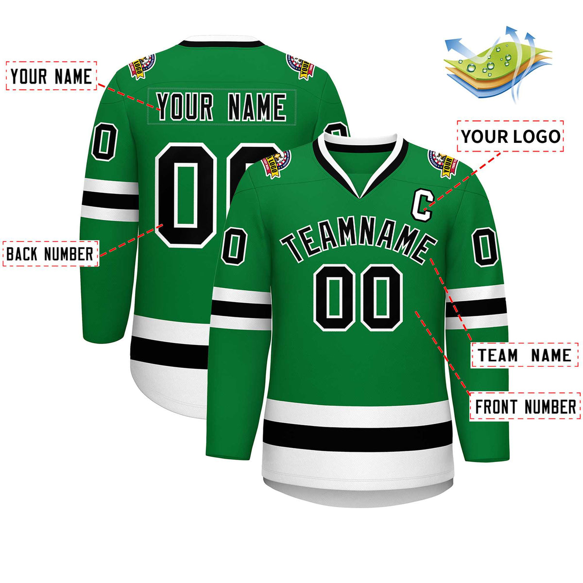 Custom Kelly Green Black-White Classic Style Hockey Jersey | KXKSHOP