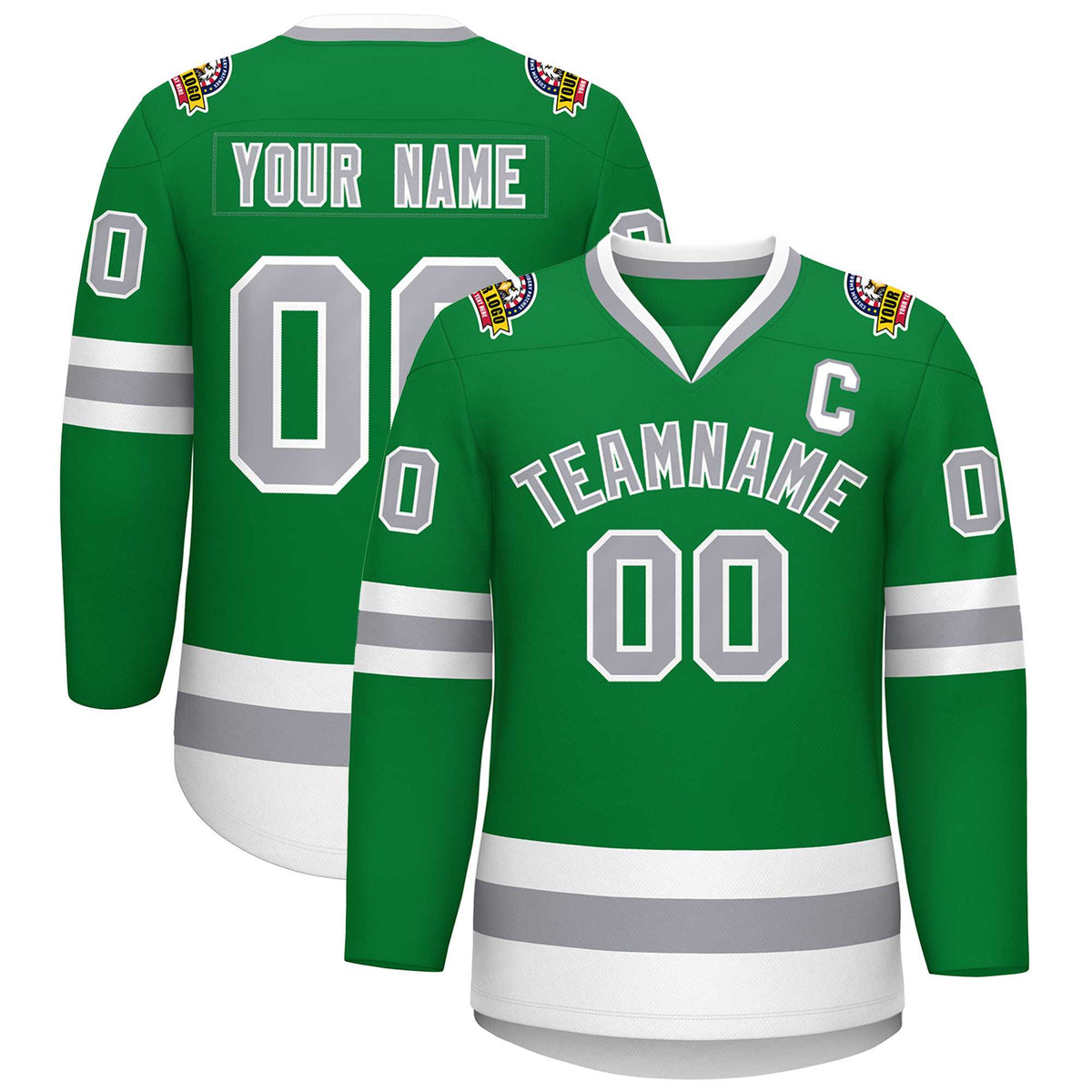 Custom Kelly Green Gray-White Classic Style Hockey Jersey | KXKSHOP