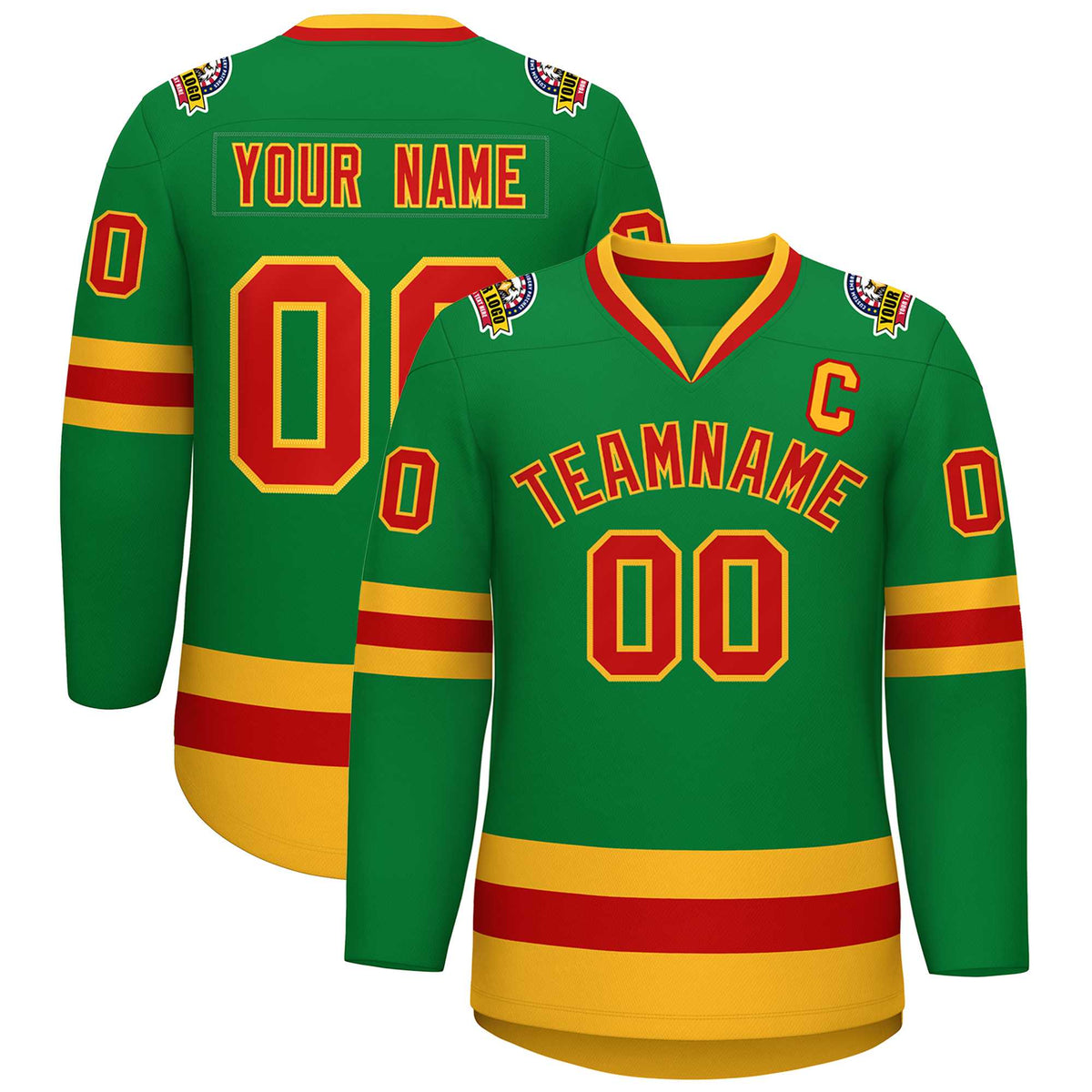 Custom Kelly Green Red-Gold Classic Style Hockey Jersey | KXKSHOP