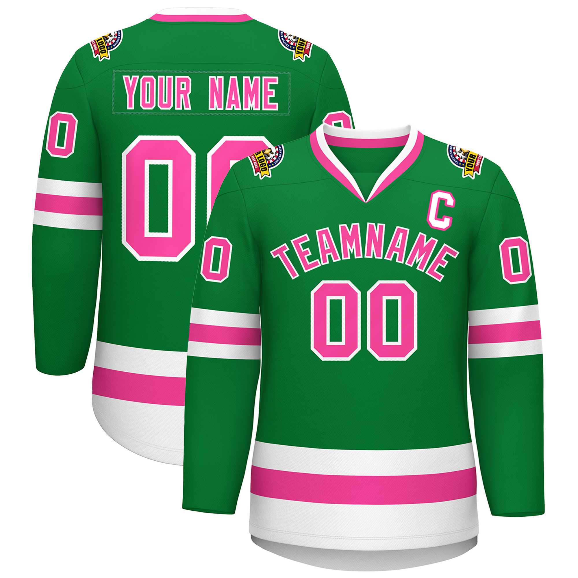 Custom Kelly Green Pink-White Classic Style Hockey Jersey | KXKSHOP
