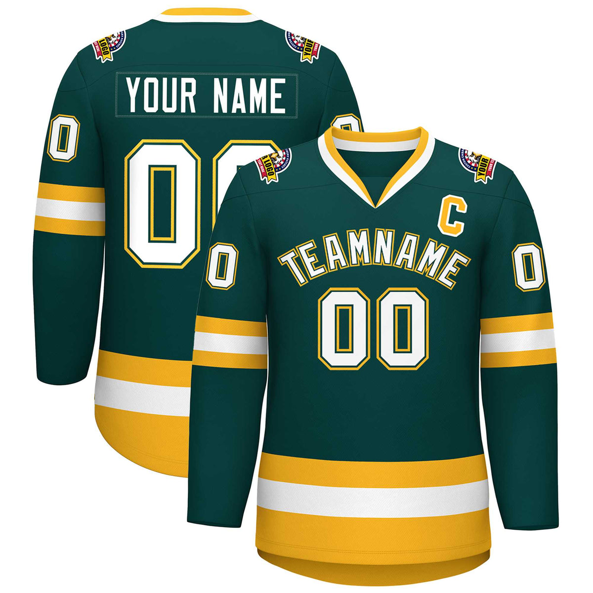 Custom Midnight Green White Olive-Gold Classic Style Hockey Jersey | KXKSHOP