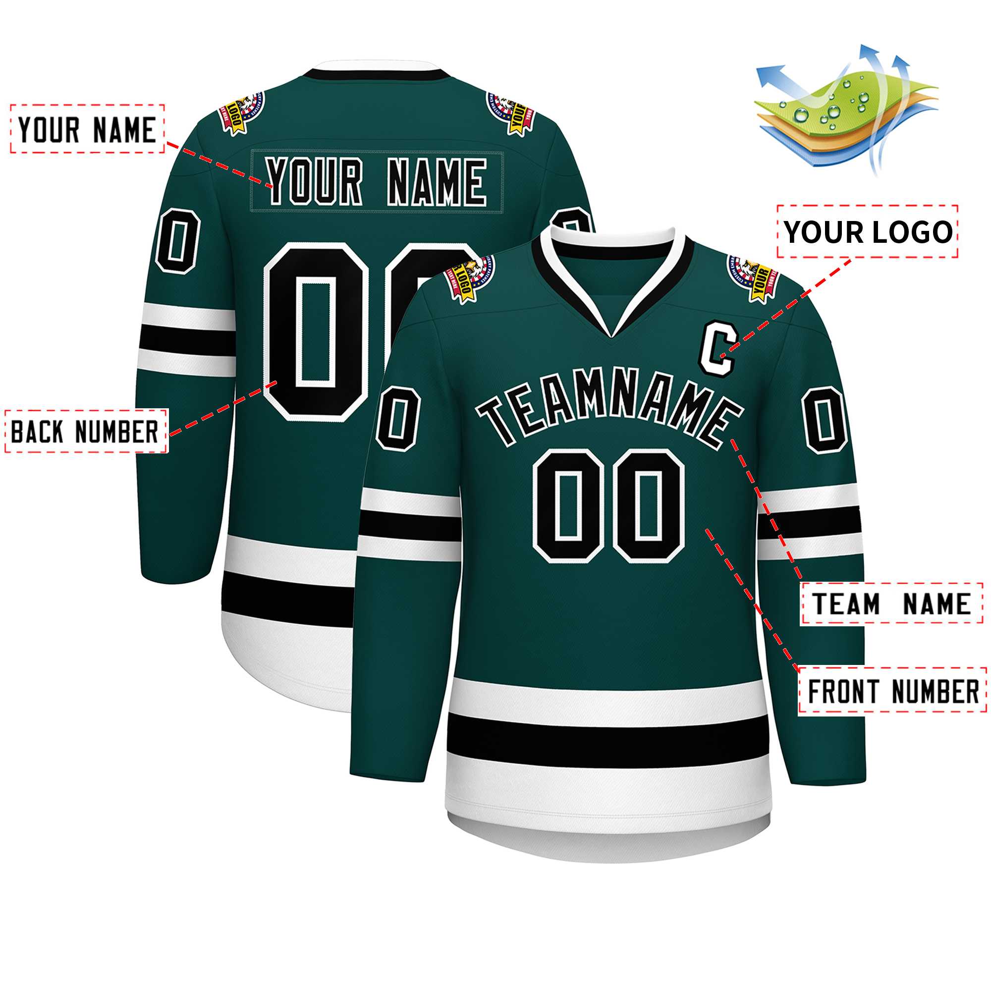 Custom Midnight Green Black-White Classic Style Hockey Jersey | KXKSHOP