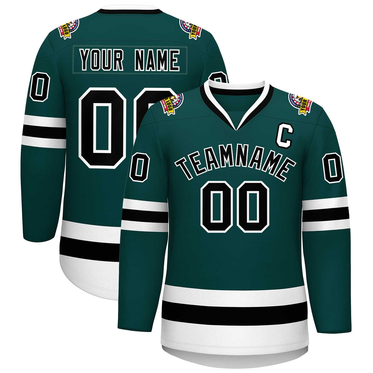 Custom Midnight Green Black-White Classic Style Hockey Jersey | KXKSHOP