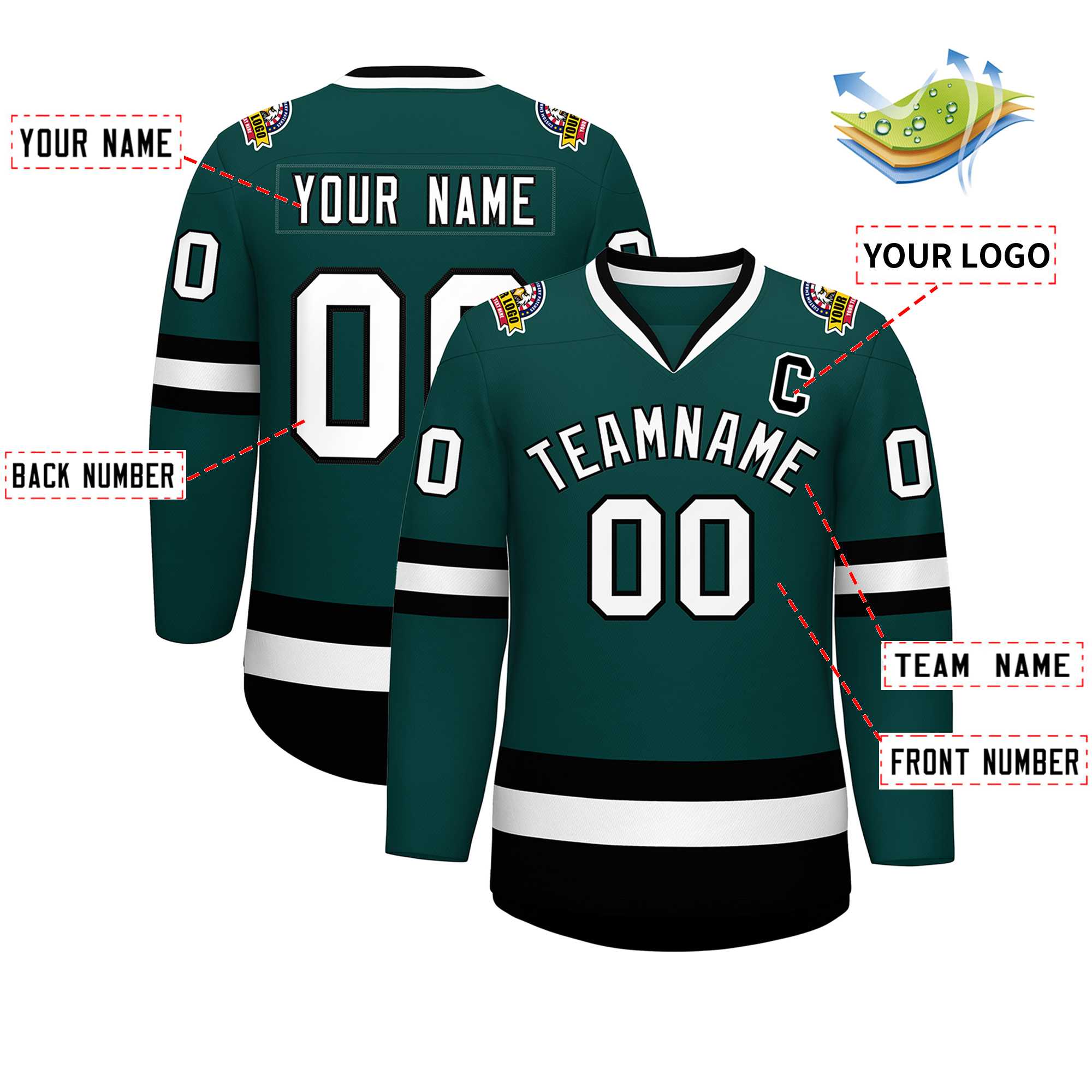 Custom Midnight Green White-Black Classic Style Hockey Jersey | KXKSHOP
