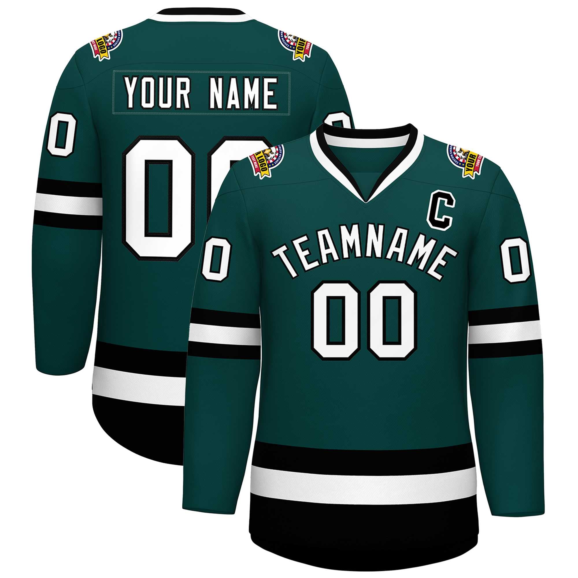 Custom Midnight Green White-Black Classic Style Hockey Jersey | KXKSHOP