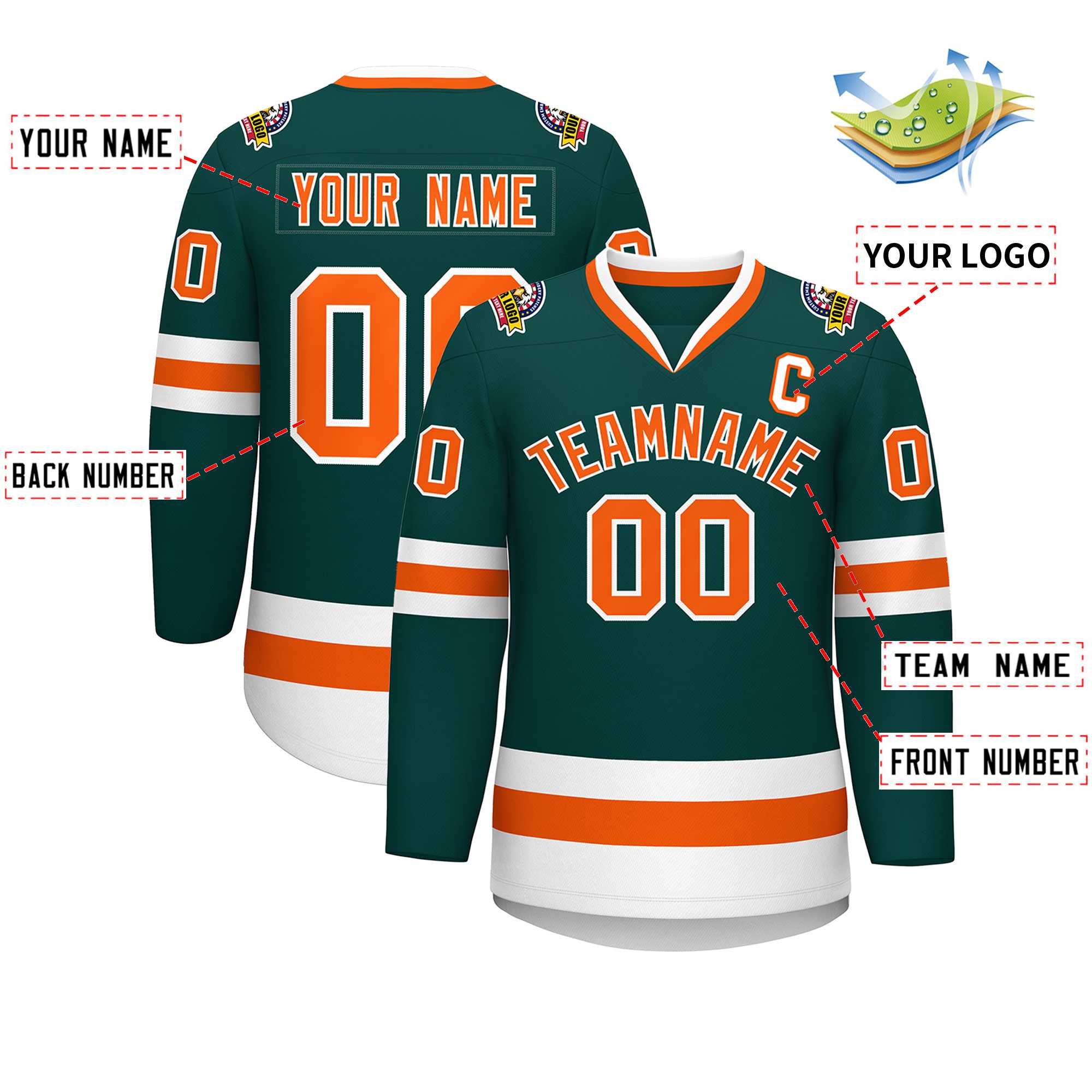 Custom Midnight Green Orange-White Classic Style Hockey Jersey | KXKSHOP