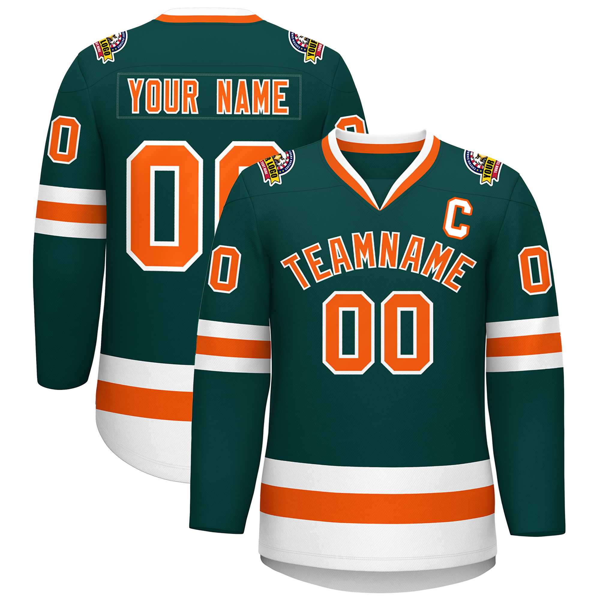 Custom Midnight Green Orange-White Classic Style Hockey Jersey | KXKSHOP