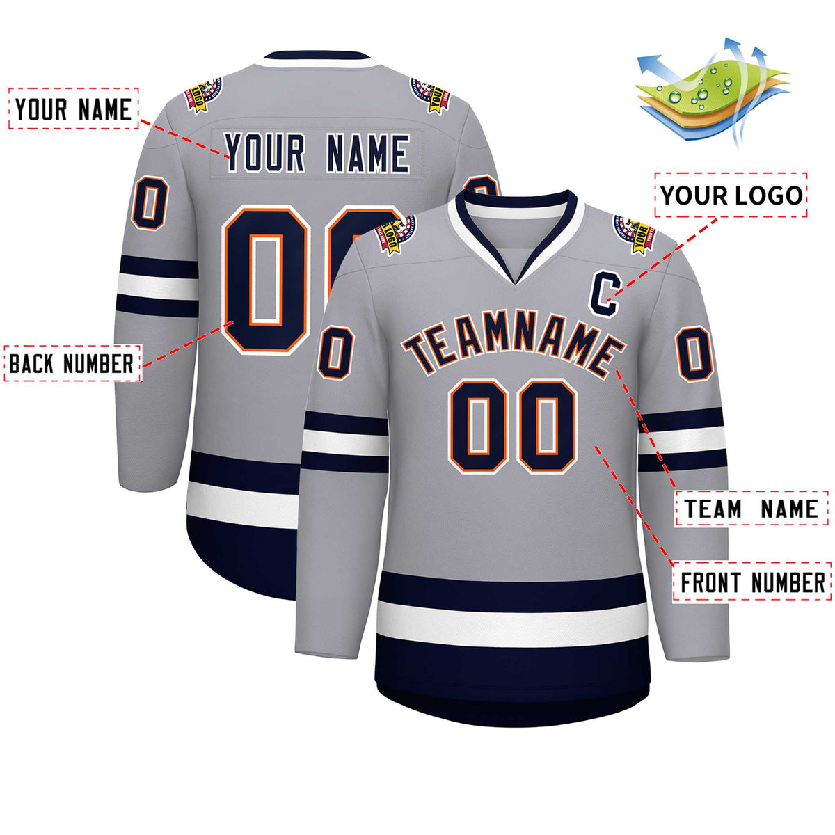 Custom Gray Navy Orange-White Classic Style Hockey Jersey | KXKSHOP