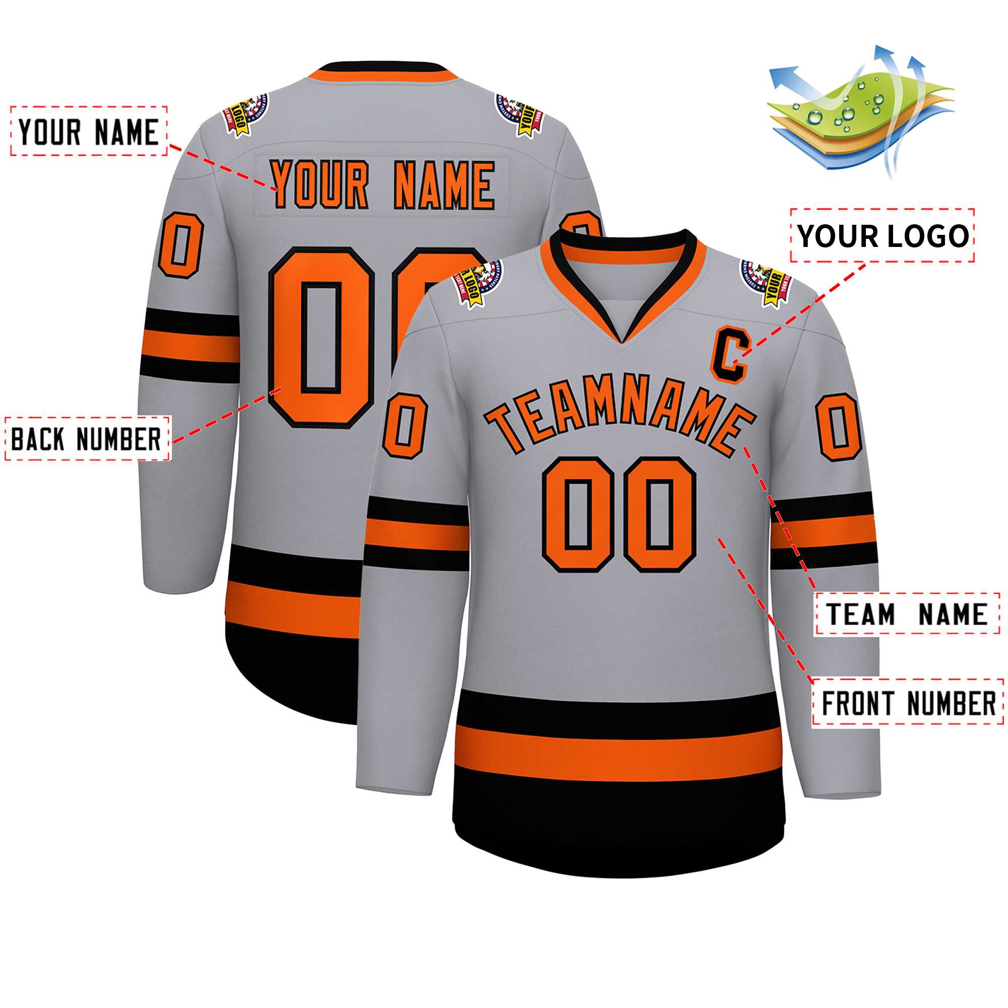 Custom Gray Orange-Black Classic Style Hockey Jersey | KXKSHOP