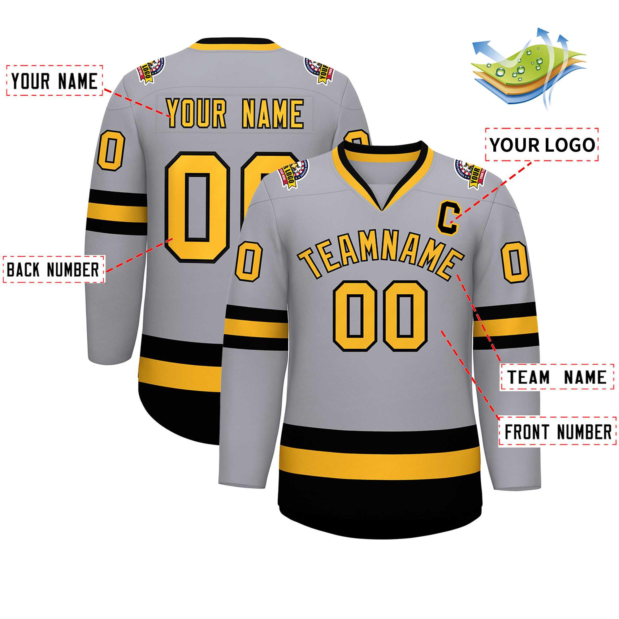 Custom Gray Gold-Black Classic Style Hockey Jersey | KXKSHOP