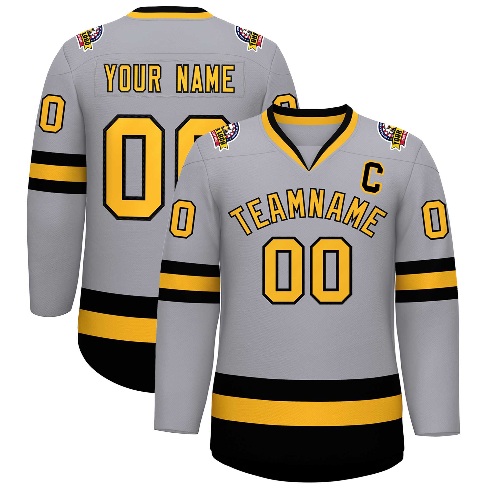 Custom Gray Gold-Black Classic Style Hockey Jersey | KXKSHOP