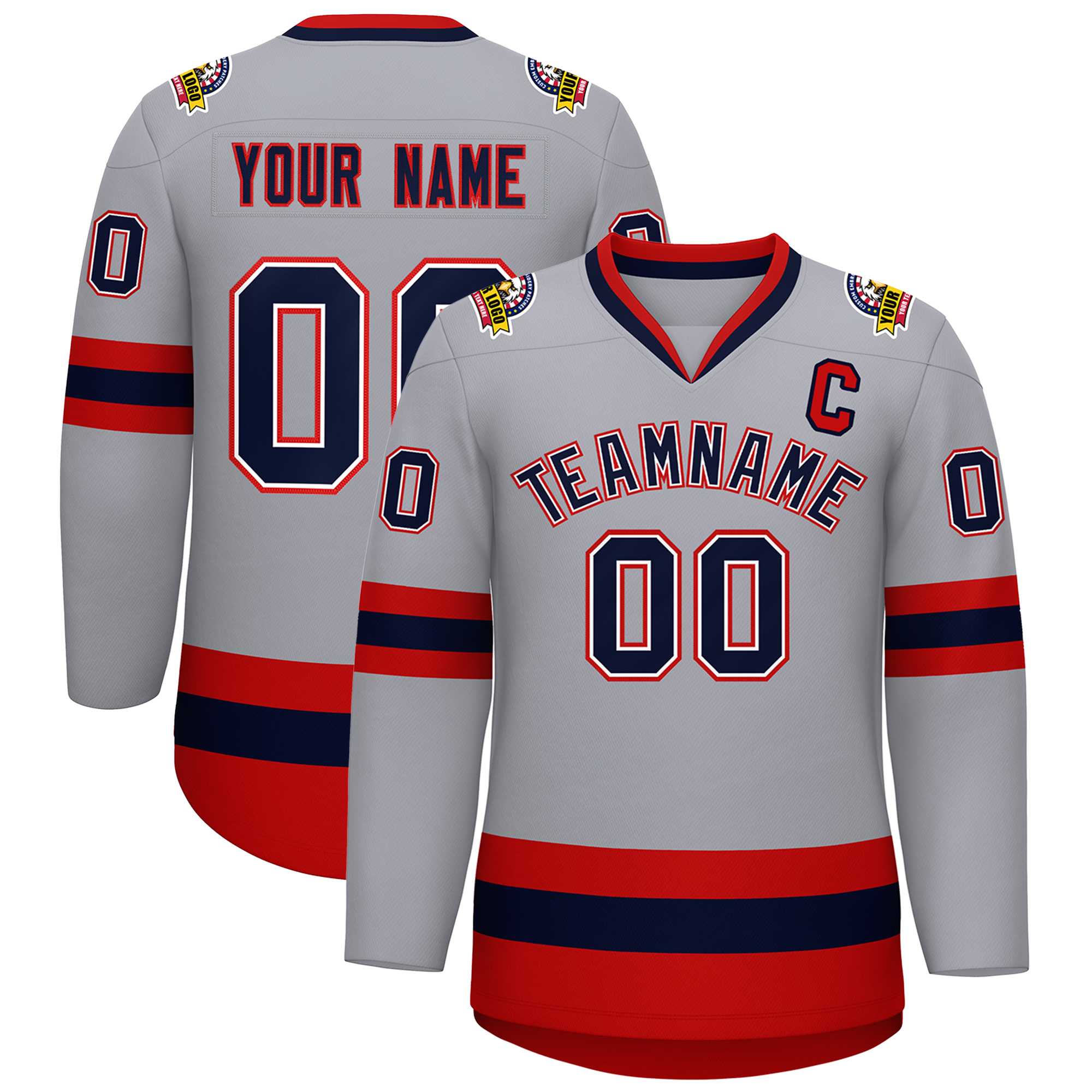 Custom Gray Navy White-Red Classic Style Hockey Jersey | KXKSHOP