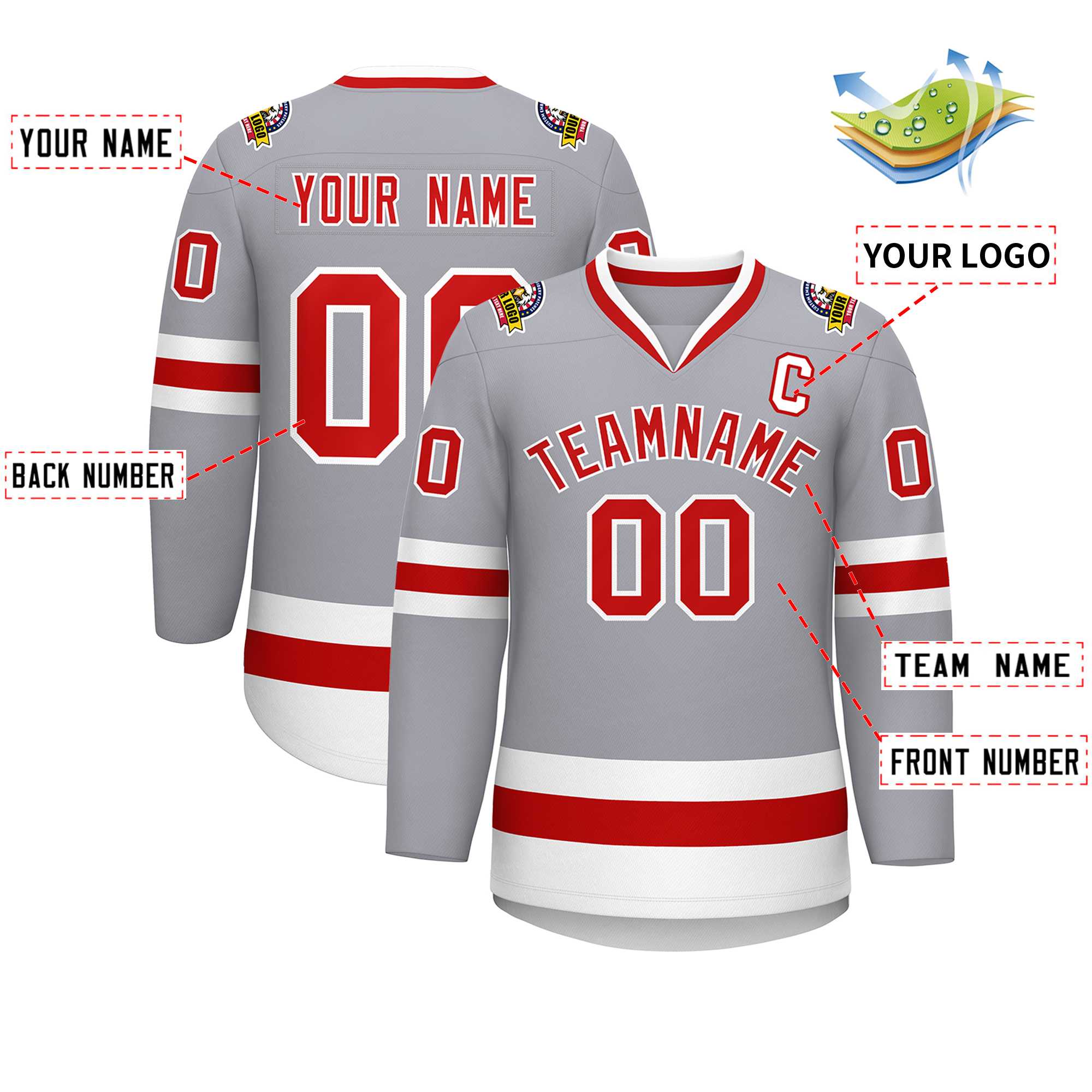 Custom Gray Red-White Classic Style Hockey Jersey | KXKSHOP
