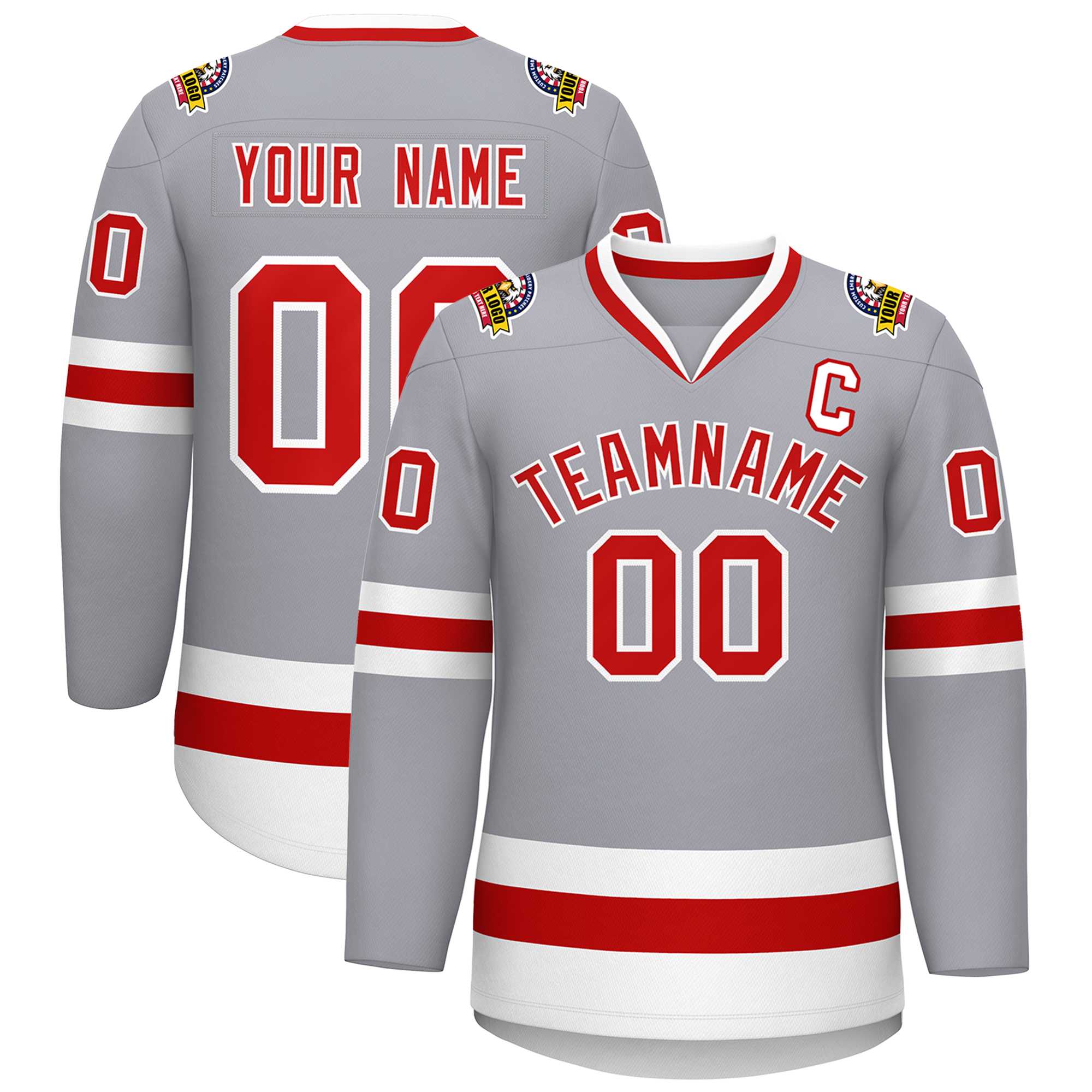 Custom Gray Red-White Classic Style Hockey Jersey | KXKSHOP