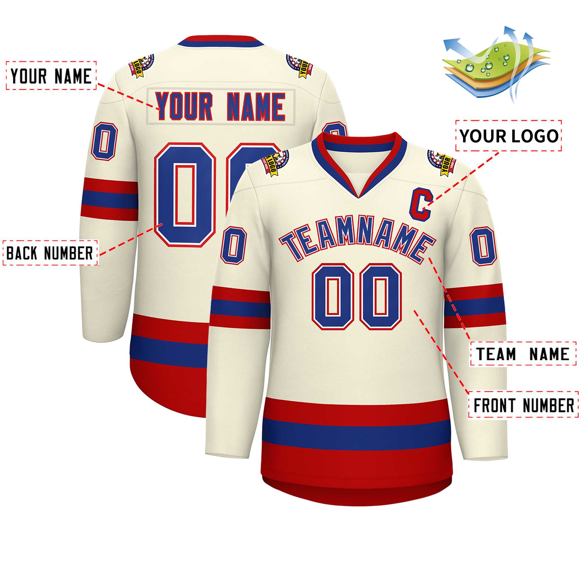 Custom Khaki Royal White-Red Classic Style Hockey Jersey | KXKSHOP
