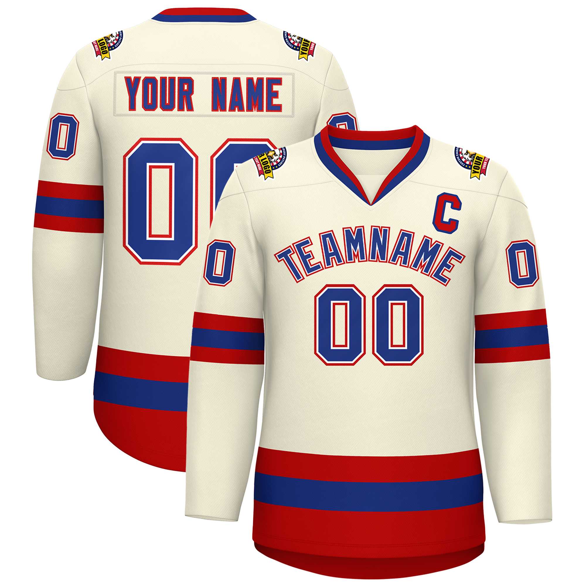 Custom Khaki Royal White-Red Classic Style Hockey Jersey | KXKSHOP