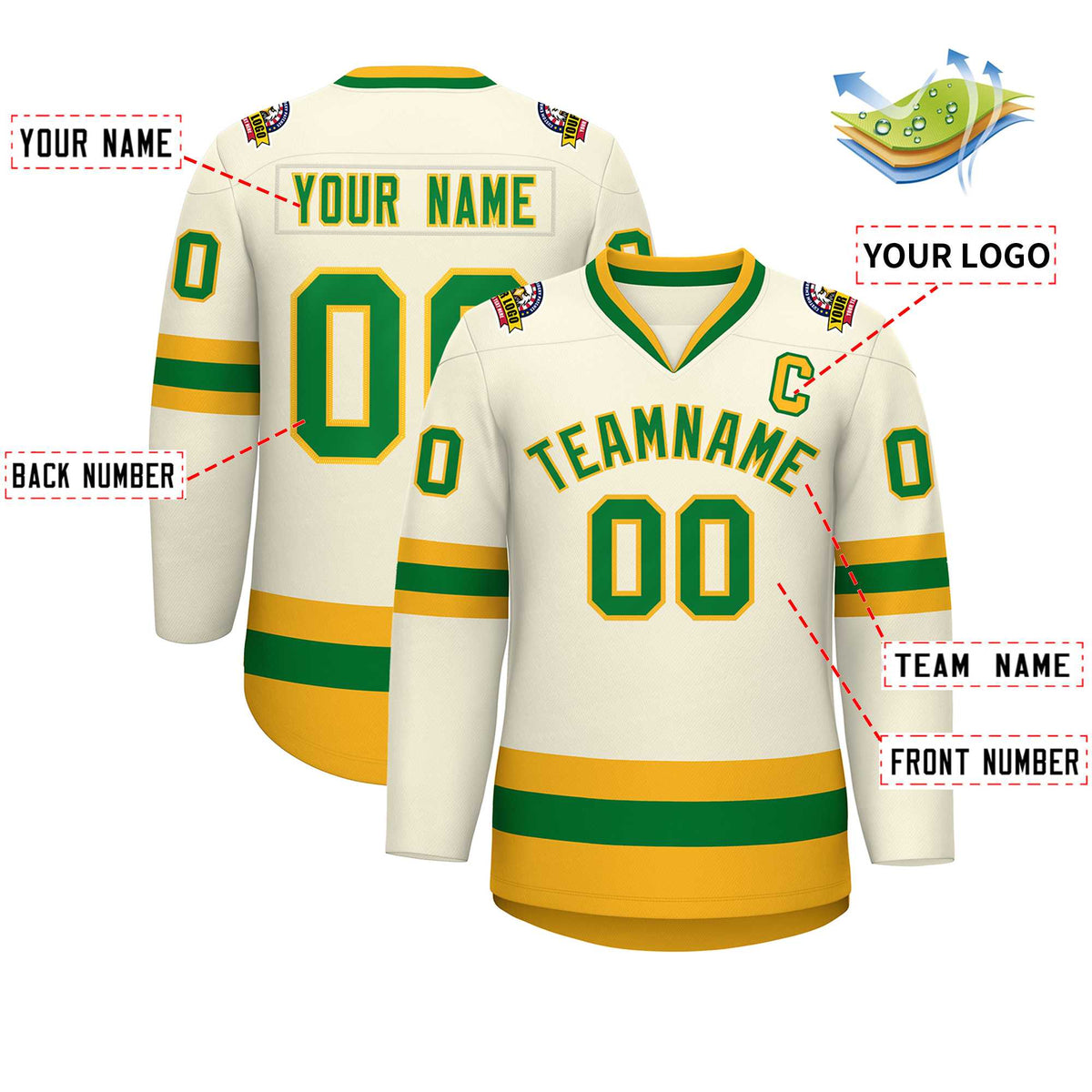 Custom Khaki Kelly Green-Gold Classic Style Hockey Jersey | KXKSHOP