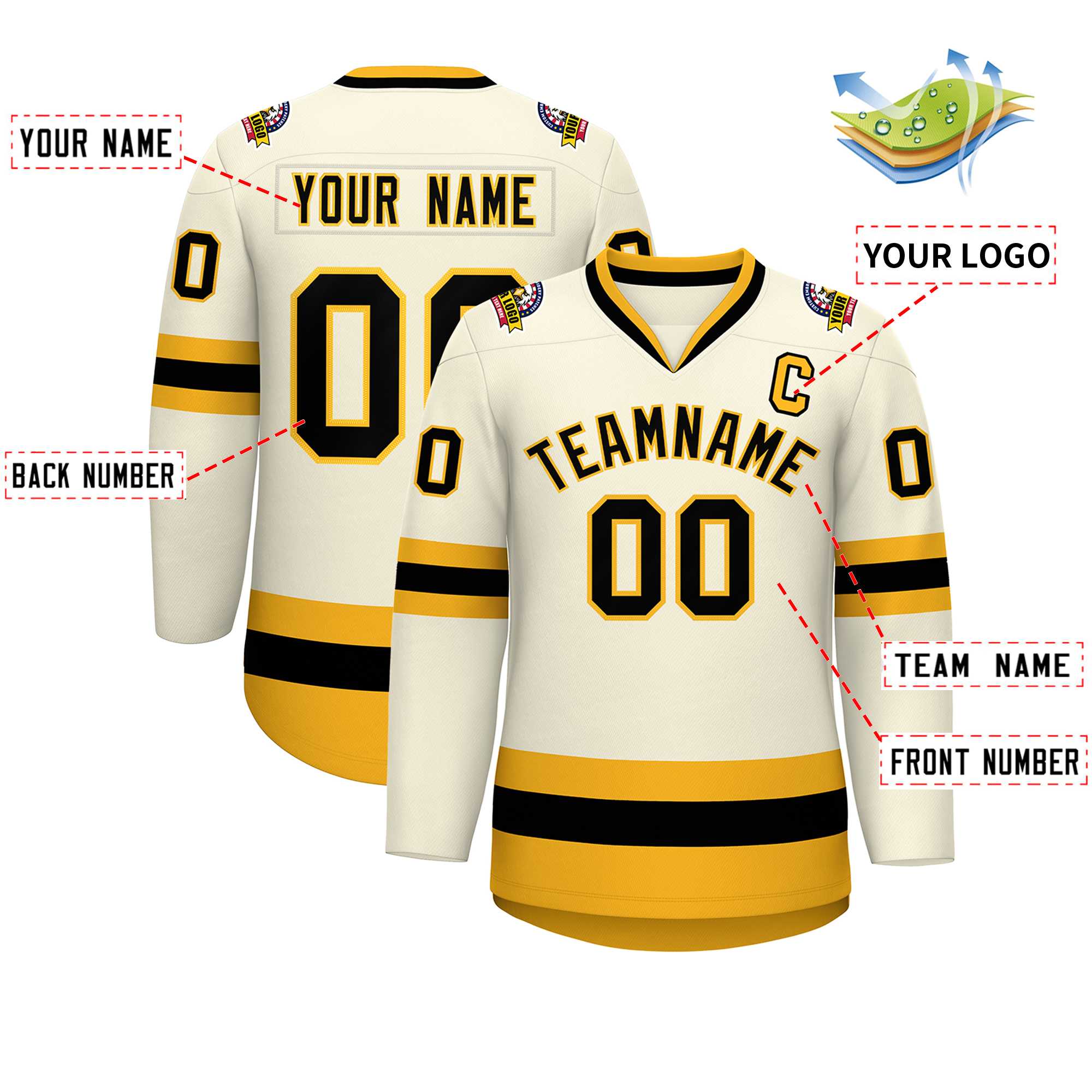 Custom Khaki Black-Gold Classic Style Hockey Jersey | KXKSHOP