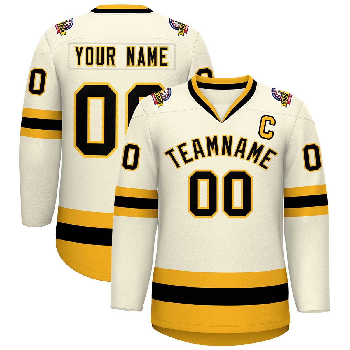 Custom Khaki Black-Gold Classic Style Hockey Jersey | KXKSHOP