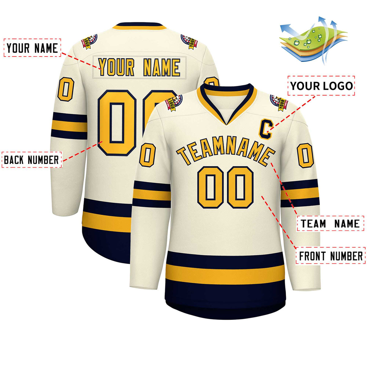 Custom Khaki Gold-Navy Classic Style Hockey Jersey | KXKSHOP