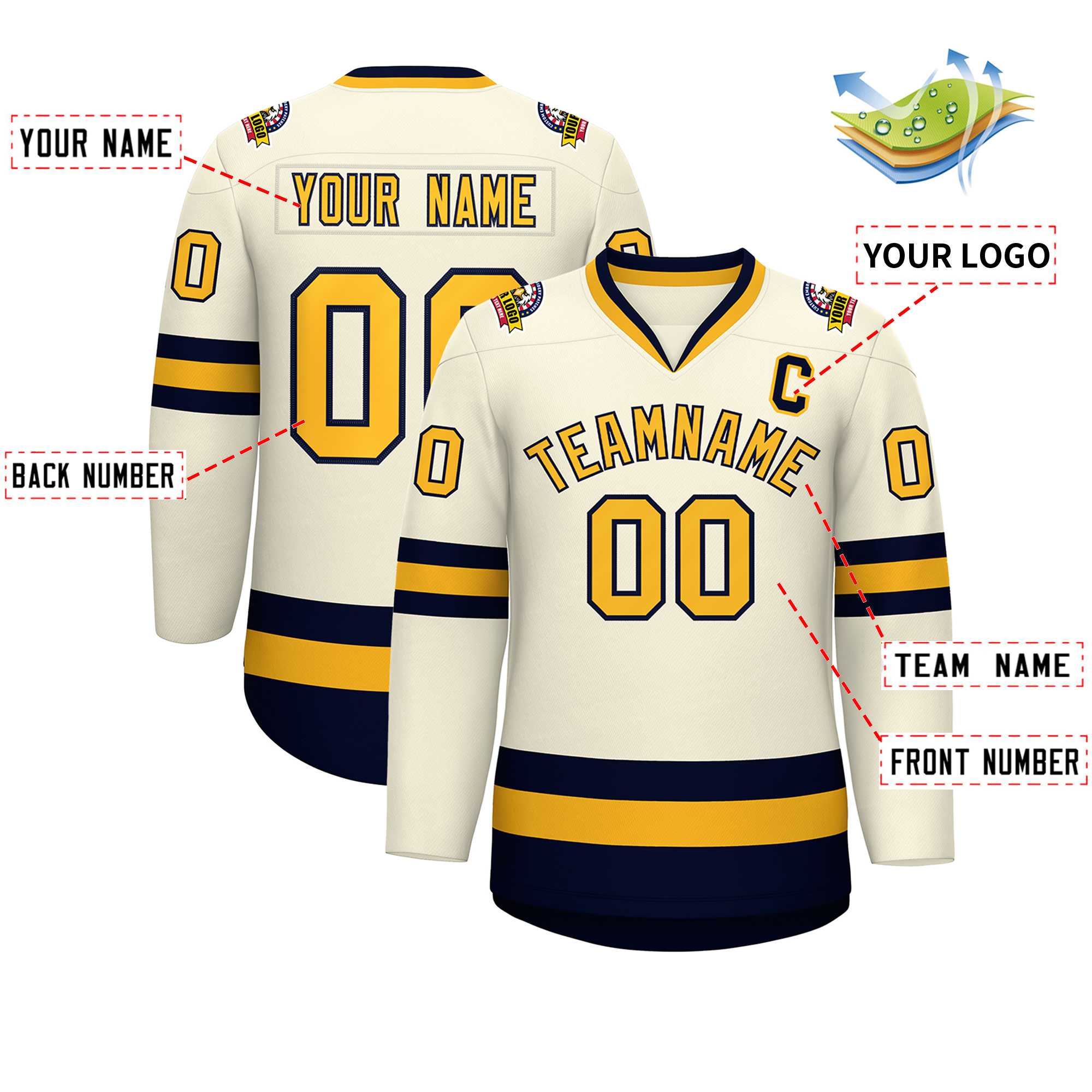 Custom Khaki Gold-Navy Classic Style Hockey Jersey | KXKSHOP