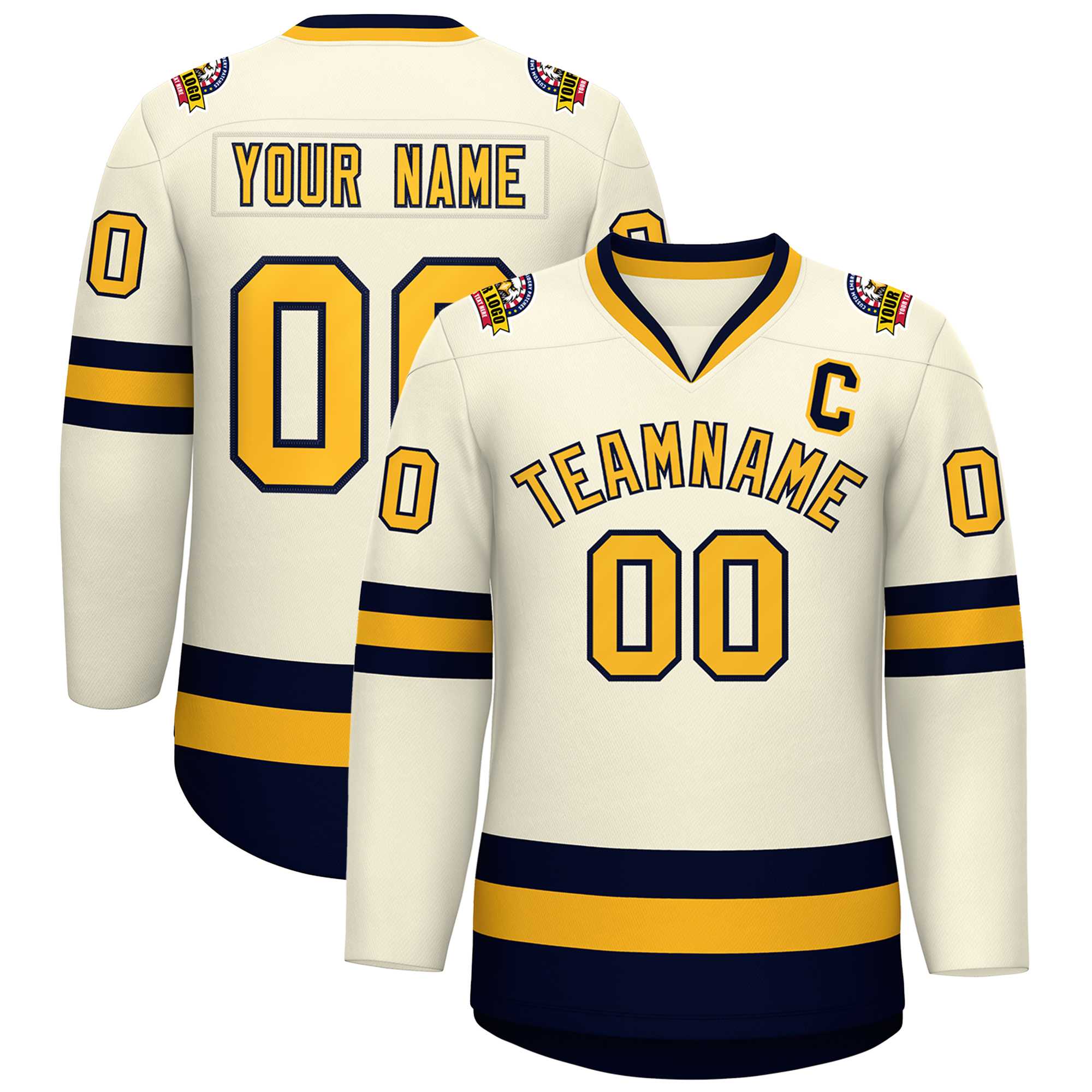 Custom Khaki Gold-Navy Classic Style Hockey Jersey | KXKSHOP