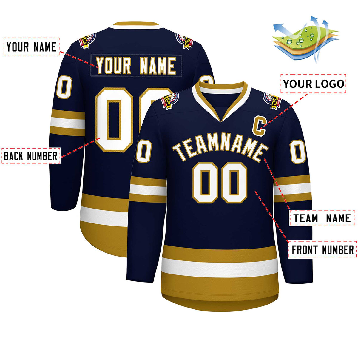 Custom Navy White-Old Gold Classic Style Hockey Jersey | KXKSHOP