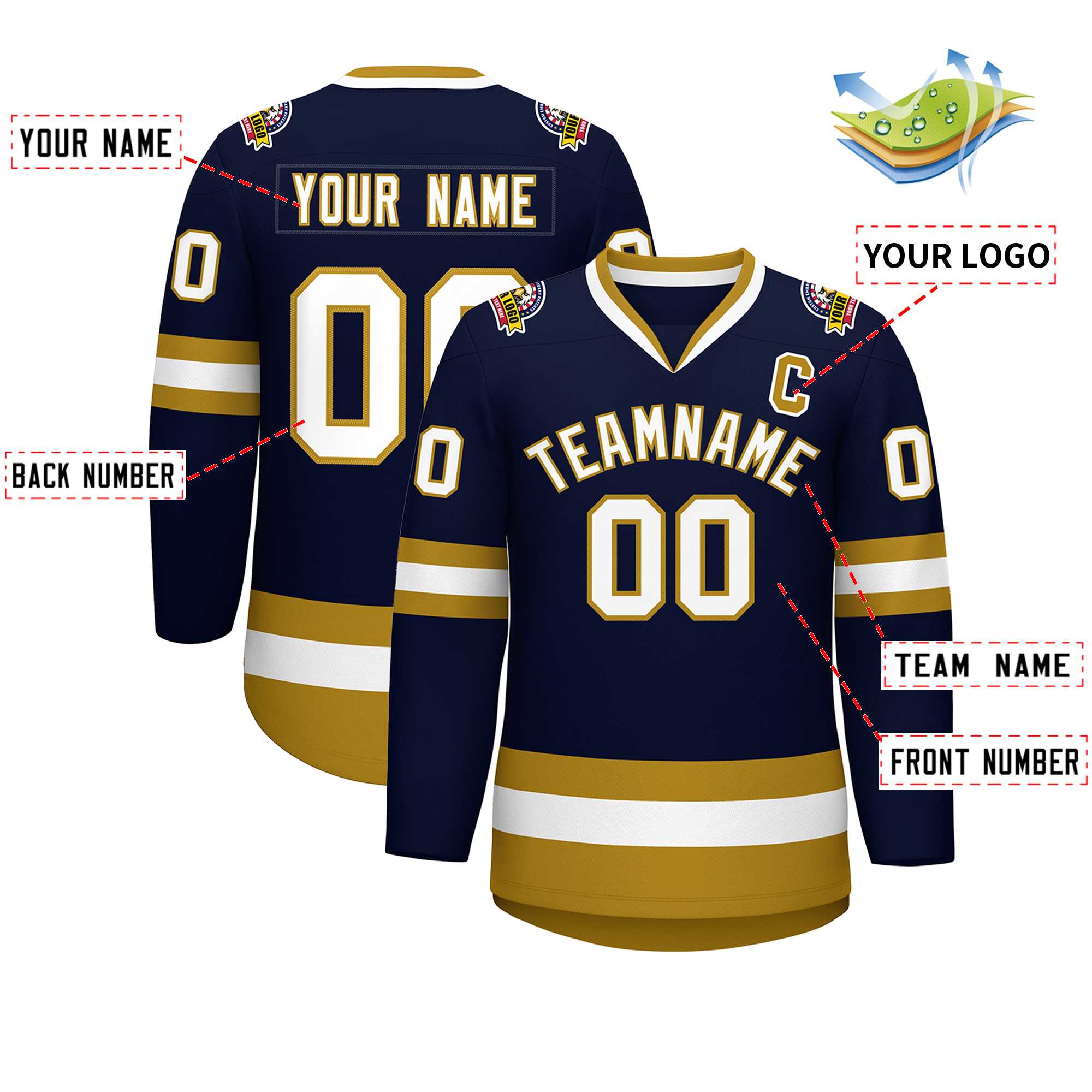 Custom Navy White-Old Gold Classic Style Hockey Jersey | KXKSHOP