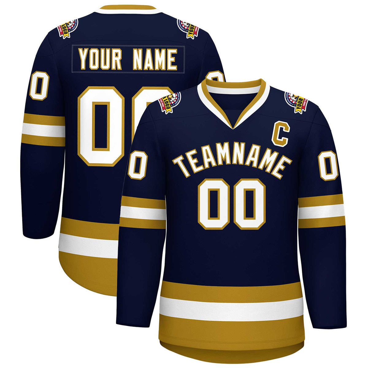 Custom Navy White-Old Gold Classic Style Hockey Jersey | KXKSHOP