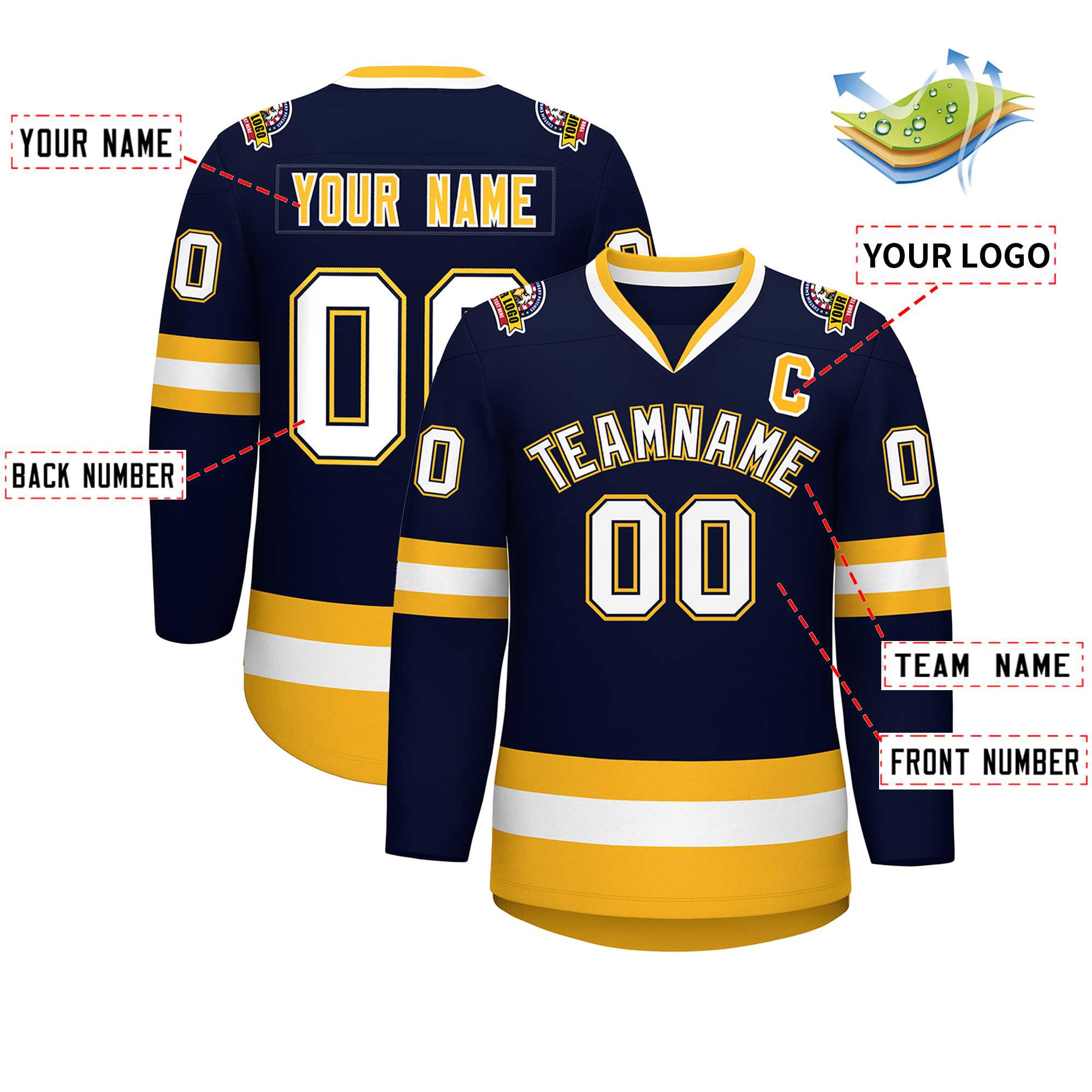 Custom Navy White Navy-Gold Classic Style Hockey Jersey | KXKSHOP