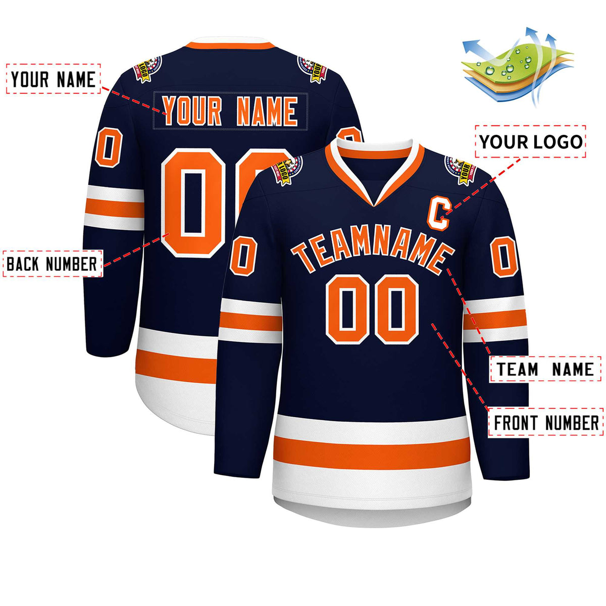 Custom Navy Orange-White Classic Style Hockey Jersey | KXKSHOP