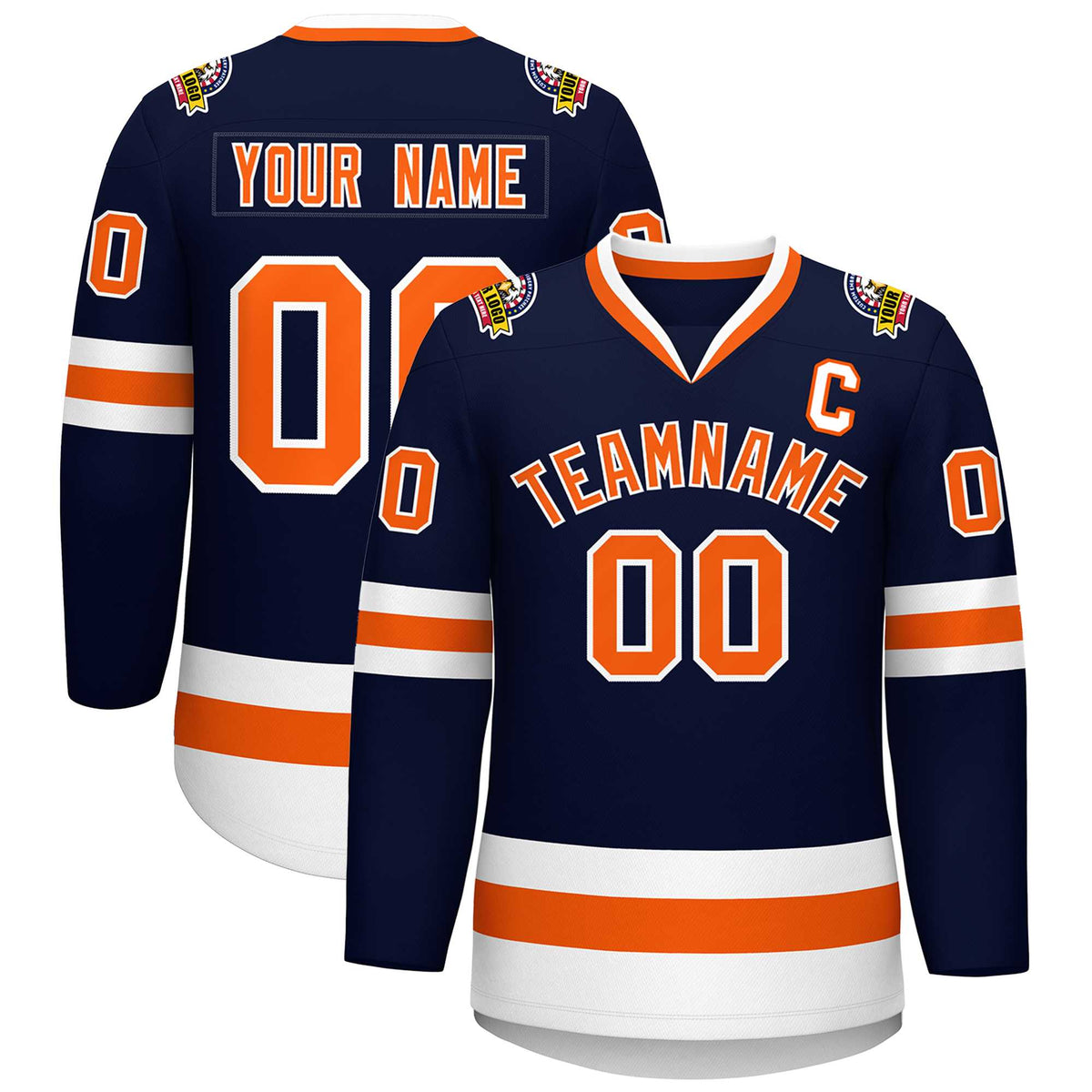 Custom Navy Orange-White Classic Style Hockey Jersey | KXKSHOP