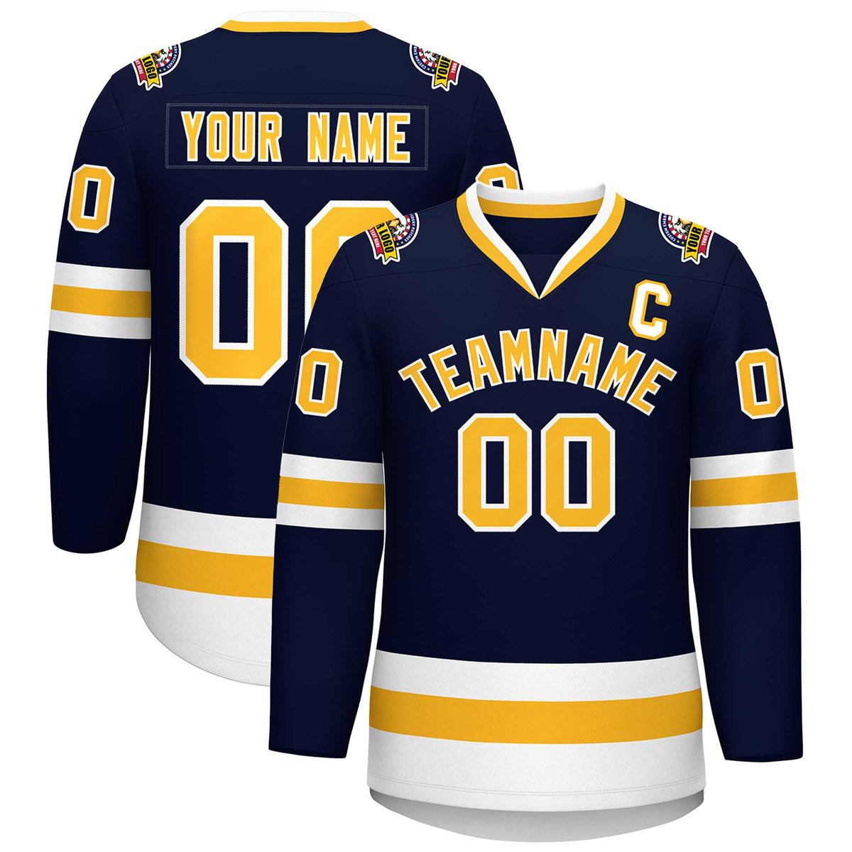 Custom Navy Gold-White Classic Style Hockey Jersey | KXKSHOP