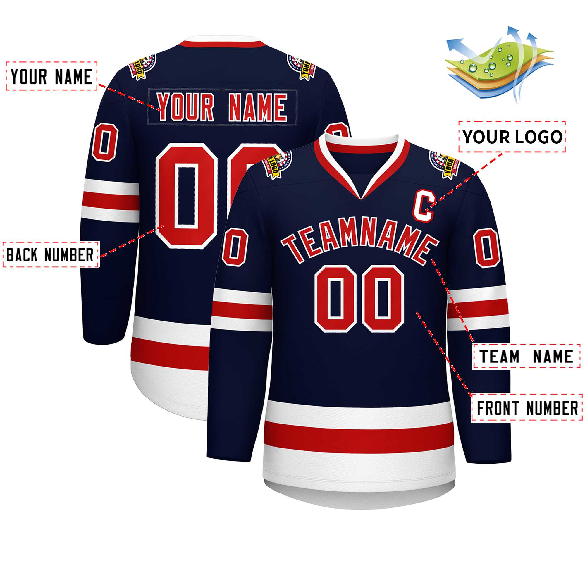Custom Navy Red-White Classic Style Hockey Jersey | KXKSHOP
