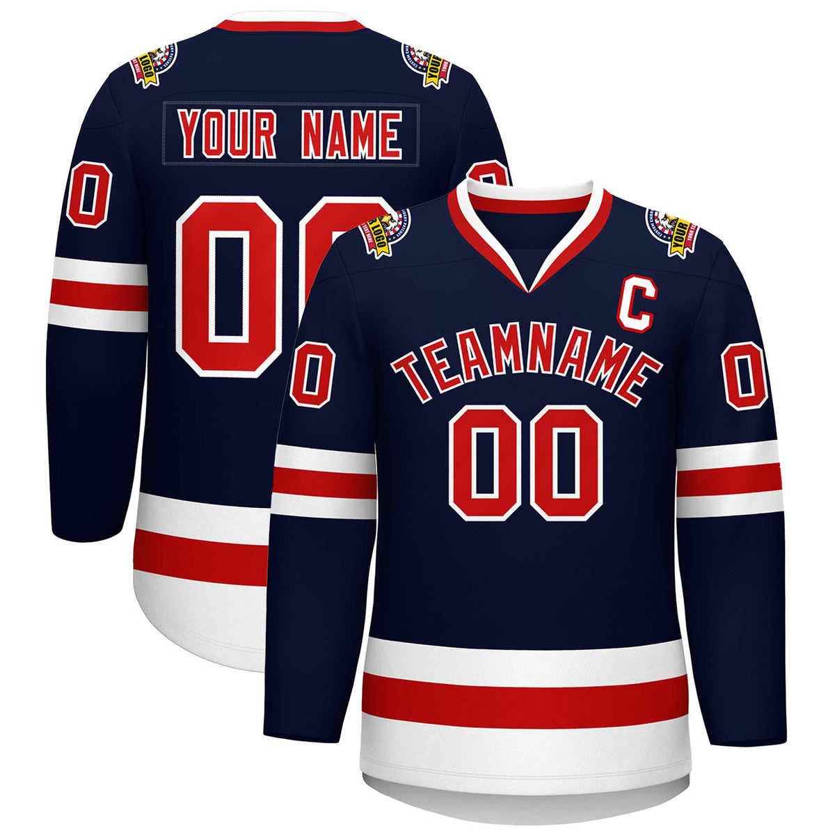 Custom Navy Red-White Classic Style Hockey Jersey | KXKSHOP
