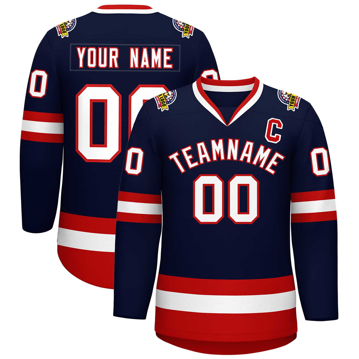 Custom Navy White-Red Classic Style Hockey Jersey | KXKSHOP