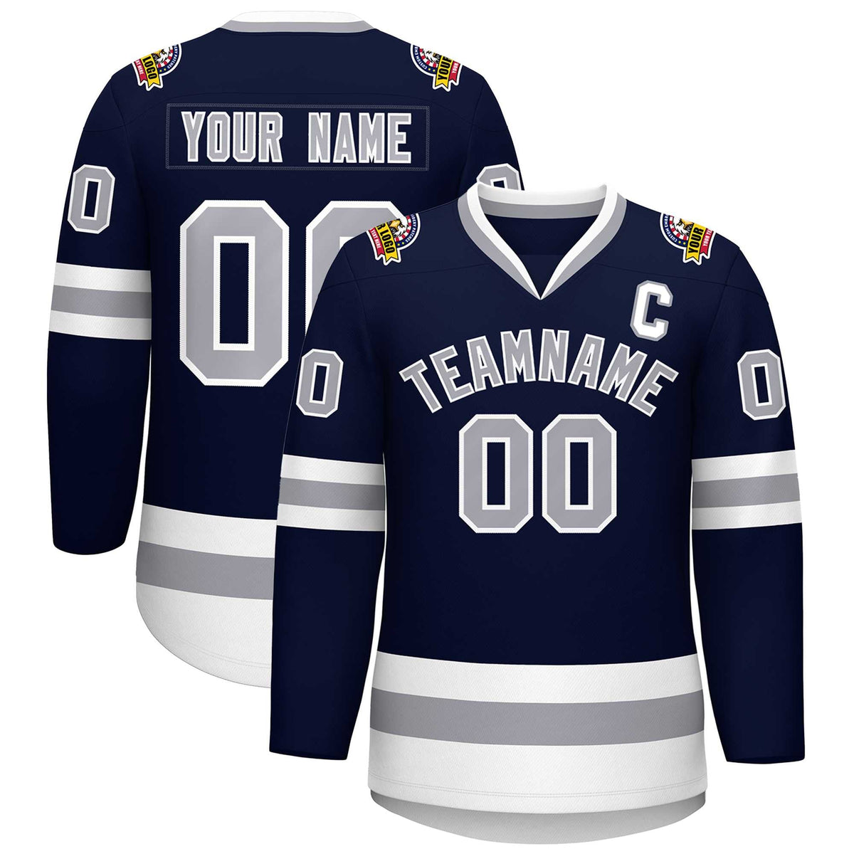 Custom Navy Gray-White Classic Style Hockey Jersey | KXKSHOP