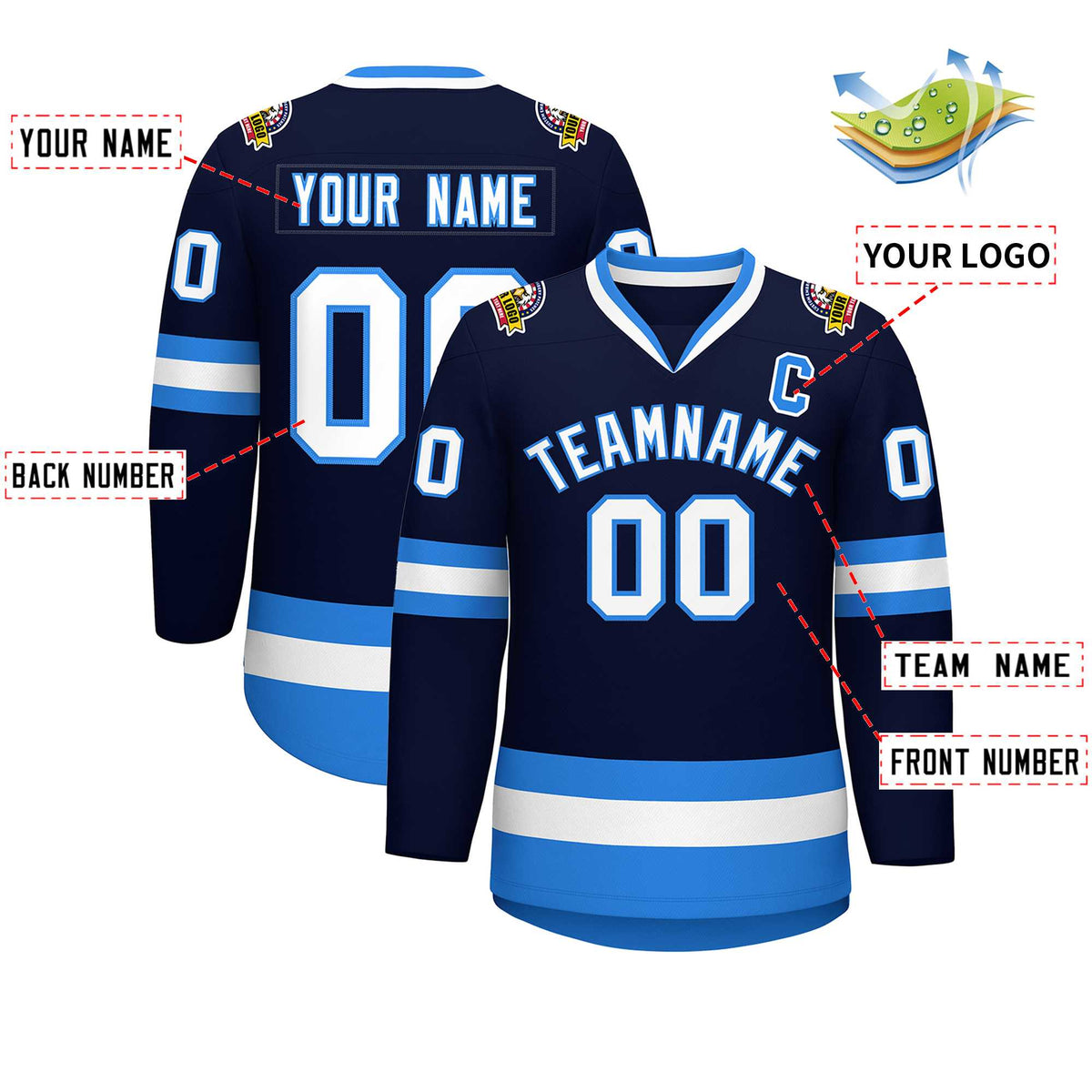 Custom Navy White-Powder Blue Classic Style Hockey Jersey | KXKSHOP