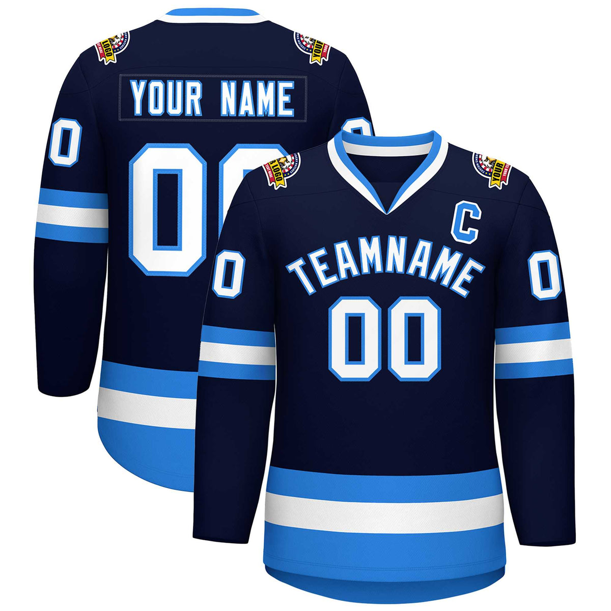 Custom Navy White-Powder Blue Classic Style Hockey Jersey | KXKSHOP